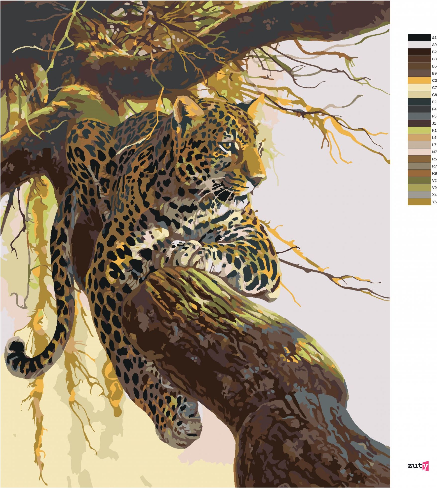 zuty Malování podle čísel - LEVHART LEŽÍCÍ NA VĚTVI (AL AGNEW) - Rozměr: 40x50 cm, Rámování: Varianta: vypnuté plátno na rám - obrázek 2