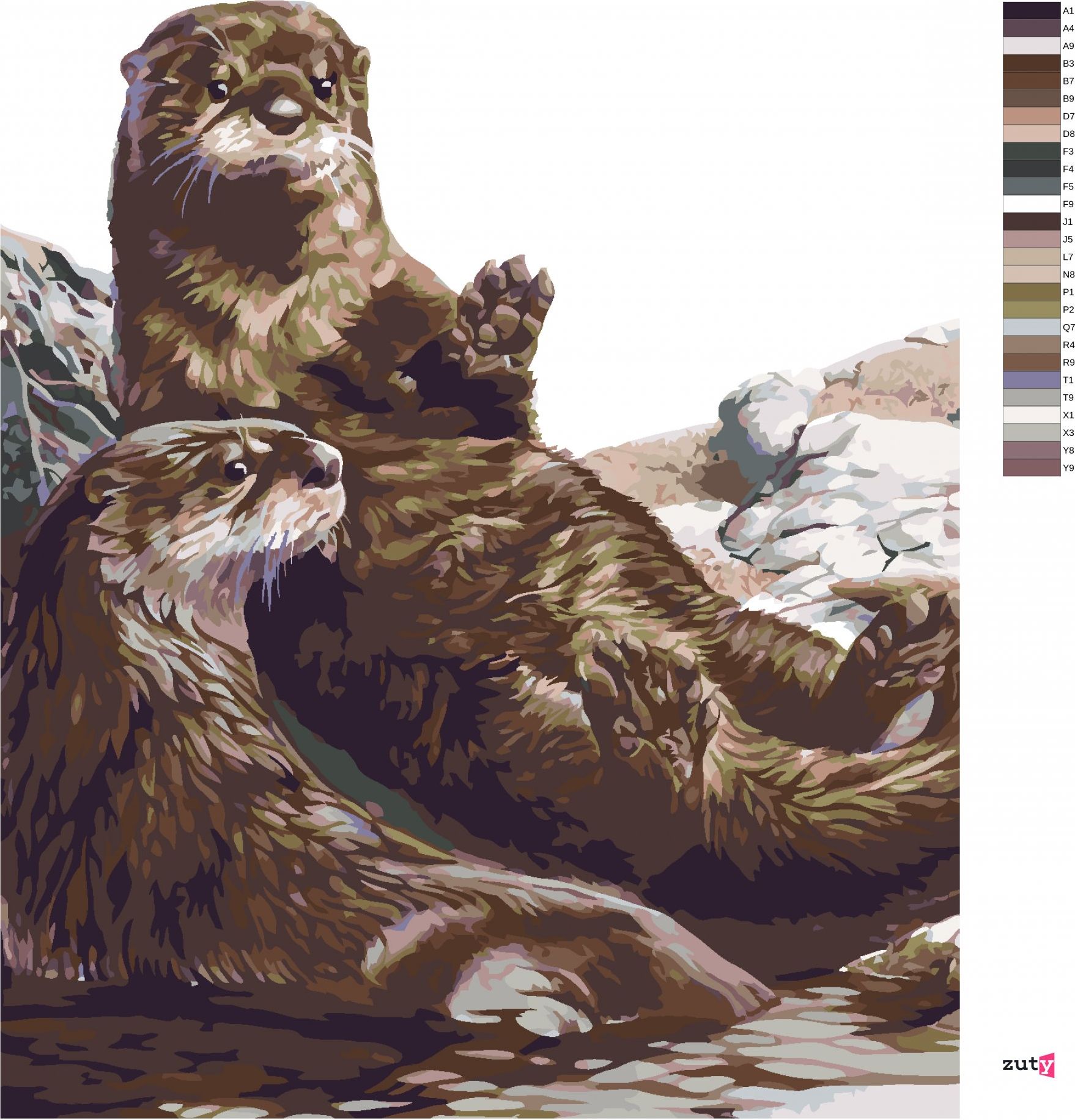 zuty Malování podle čísel - VYDRY (AL AGNEW) - Rozměr: 40x50 cm, Rámování: Varianta: bez rámu a bez vypnutí plátna - obrázek 5