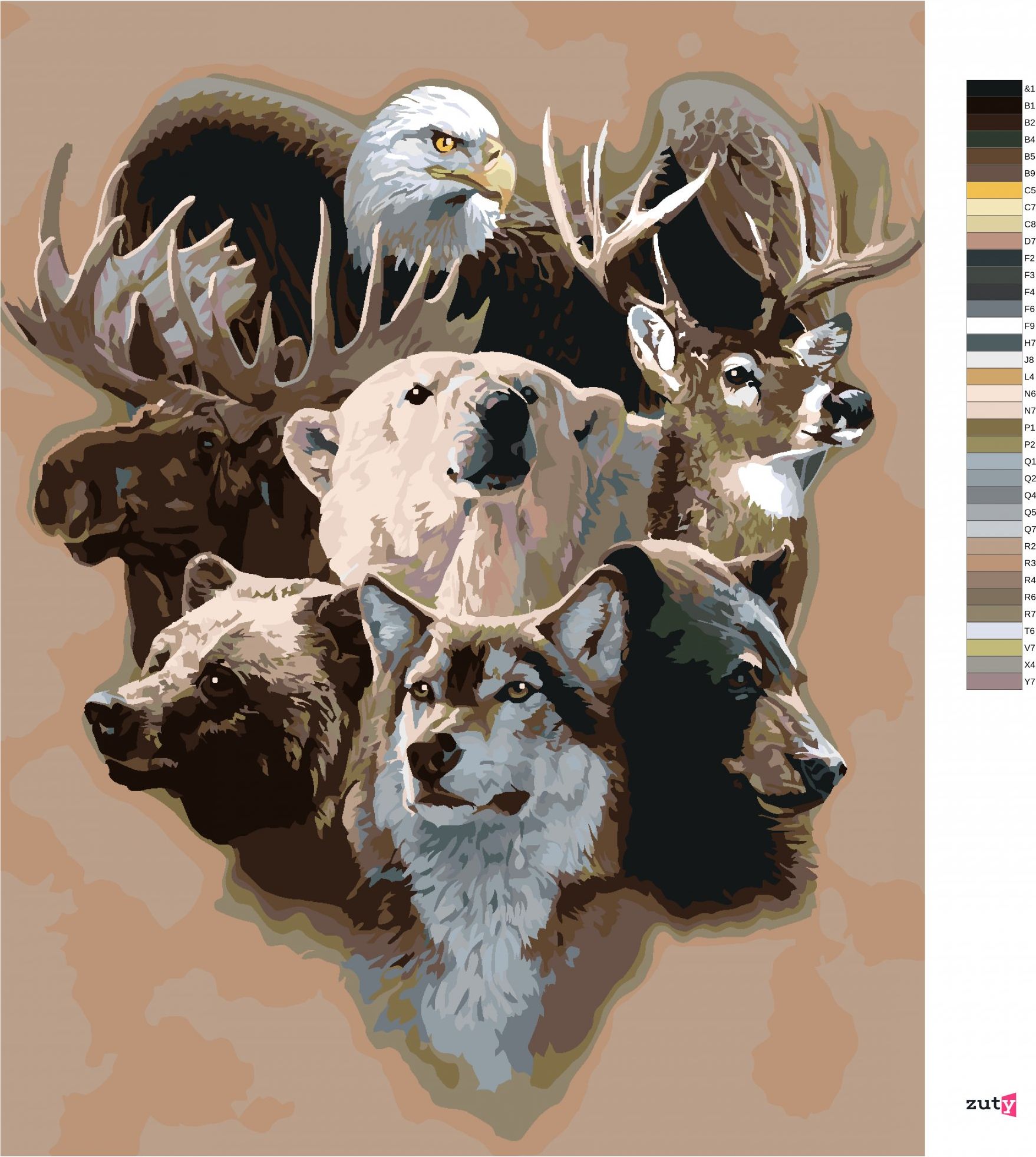 zuty Malování podle čísel - VLK, MEDVĚD, LOS, JELEN A OREL (AL AGNEW) - Rozměr: 40x50 cm, Rámování: Varianta: bez rámu a bez vypnutí plátna - obrázek 2