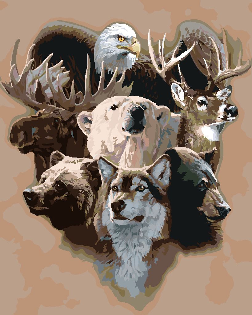 zuty Malování podle čísel - VLK, MEDVĚD, LOS, JELEN A OREL (AL AGNEW) - Rozměr: 40x50 cm, Rámování: Varianta: bez rámu a bez vypnutí plátna - obrázek 9