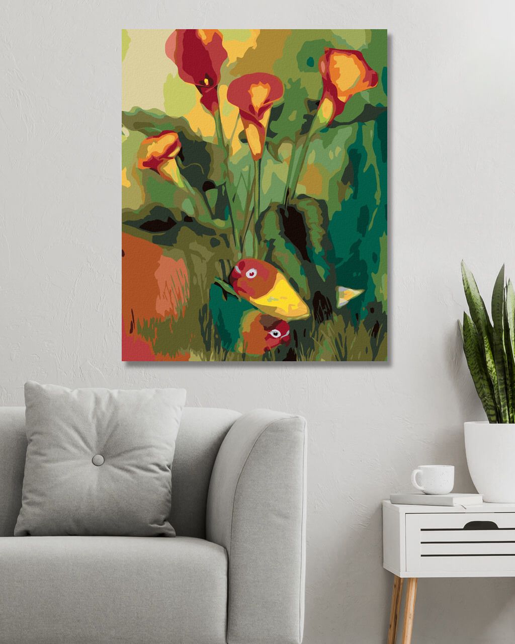 zuty Malování podle čísel - PAPOUŠEK AGAPORNIS A ČERVENÉ KVĚTINY (CAROL CAVALARIS) - Rozměr: 40x50 cm, Rámování: Varianta: vypnuté plátno na rám - obrázek 6