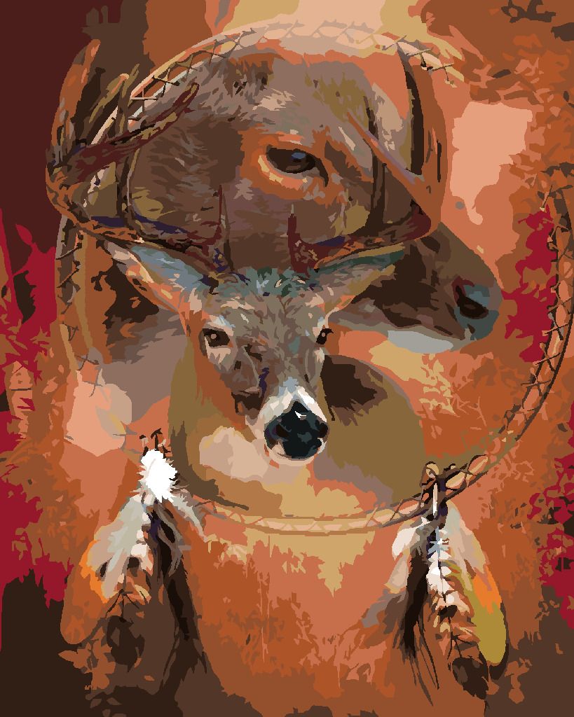 zuty Malování podle čísel - JELEN A LAPAČ SNŮ (CAROL CAVALARIS) - Rozměr: 40x50 cm, Rámování: Varianta: vypnuté plátno na rám - obrázek 6