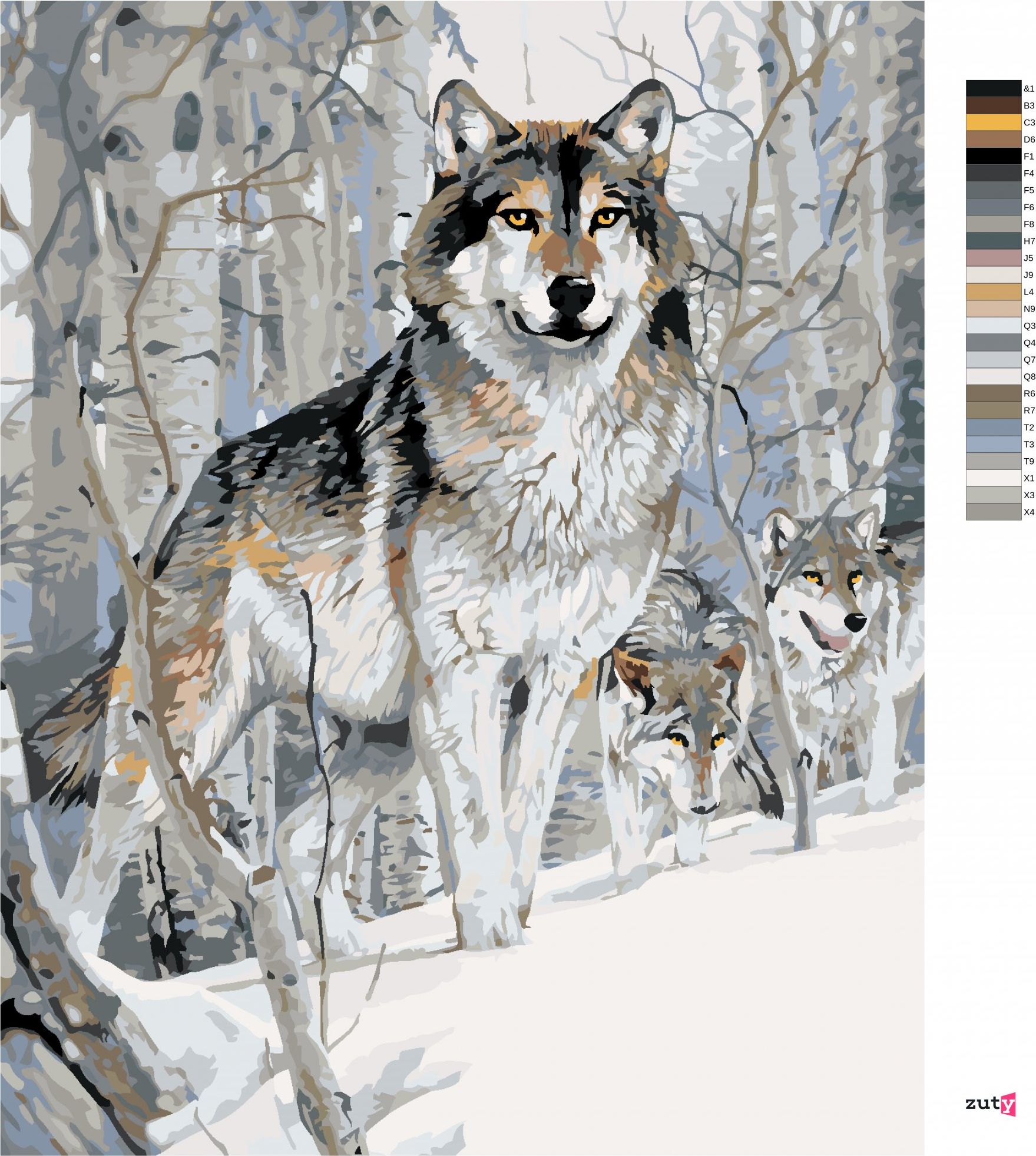 zuty Malování podle čísel - VLK A BŘÍZY V ZIMĚ (AL AGNEW) - Rozměr: 40x50 cm, Rámování: Varianta: bez rámu a bez vypnutí plátna - obrázek 2