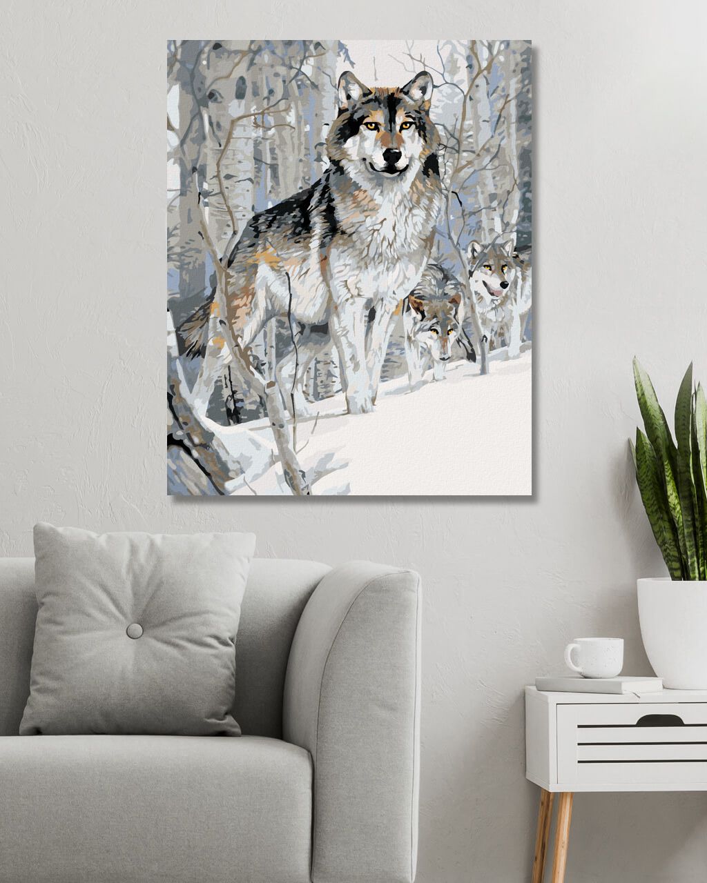 zuty Malování podle čísel - VLK A BŘÍZY V ZIMĚ (AL AGNEW) - Rozměr: 40x50 cm, Rámování: Varianta: bez rámu a bez vypnutí plátna - obrázek 3