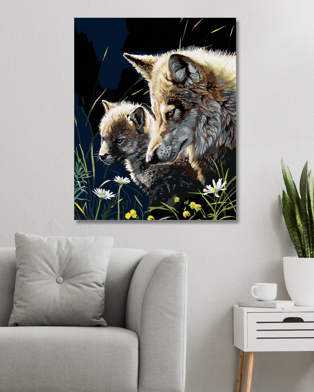 zuty Malování podle čísel - VLK S MLÁDĚTEM A KVÍTÍ (AL AGNEW) - Rozměr: 40x50 cm, Rámování: Varianta: bez rámu a bez vypnutí plátna - obrázek 6
