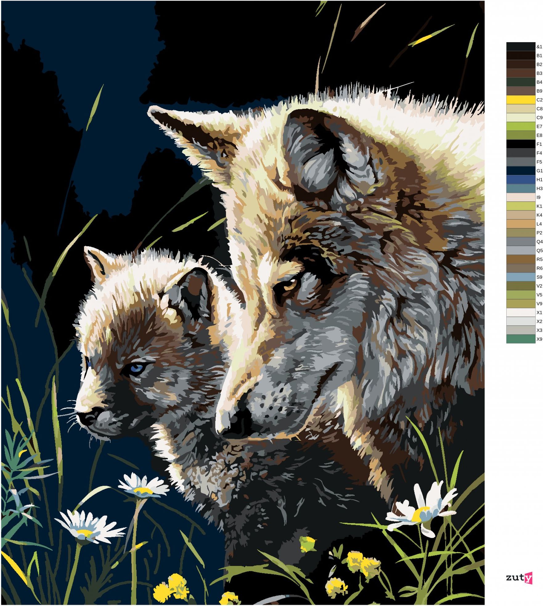 zuty Malování podle čísel - VLK S MLÁDĚTEM A KVÍTÍ (AL AGNEW) - Rozměr: 40x50 cm, Rámování: Varianta: vypnuté plátno na rám - obrázek 10