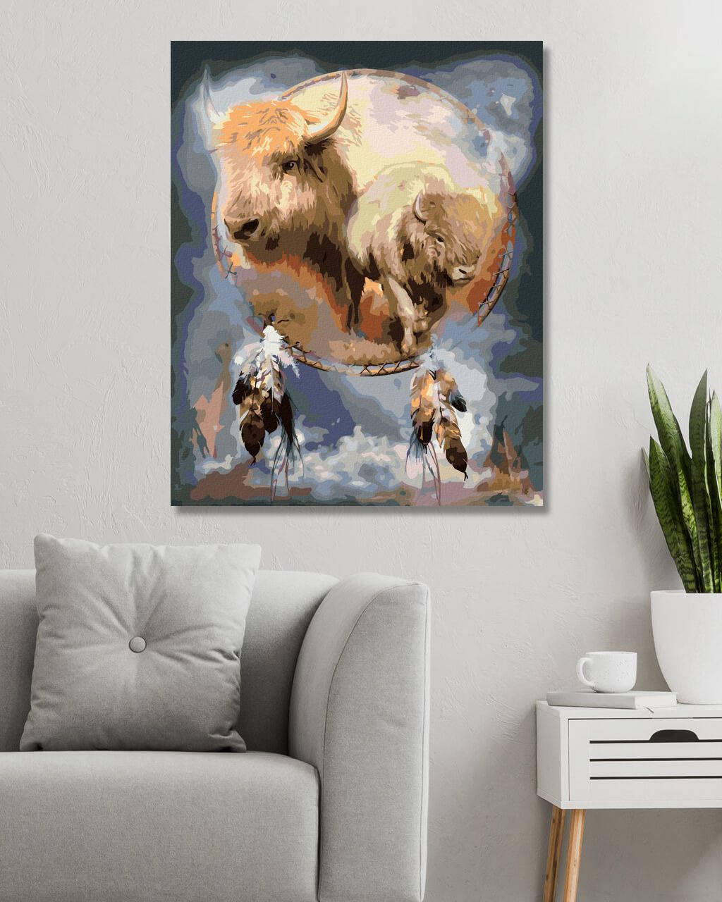 zuty Malování podle čísel - BIZON A LAPAČ SNŮ (CAROL CAVALARIS) - Rozměr: 40x50 cm, Rámování: Varianta: bez rámu a bez vypnutí plátna - obrázek 3