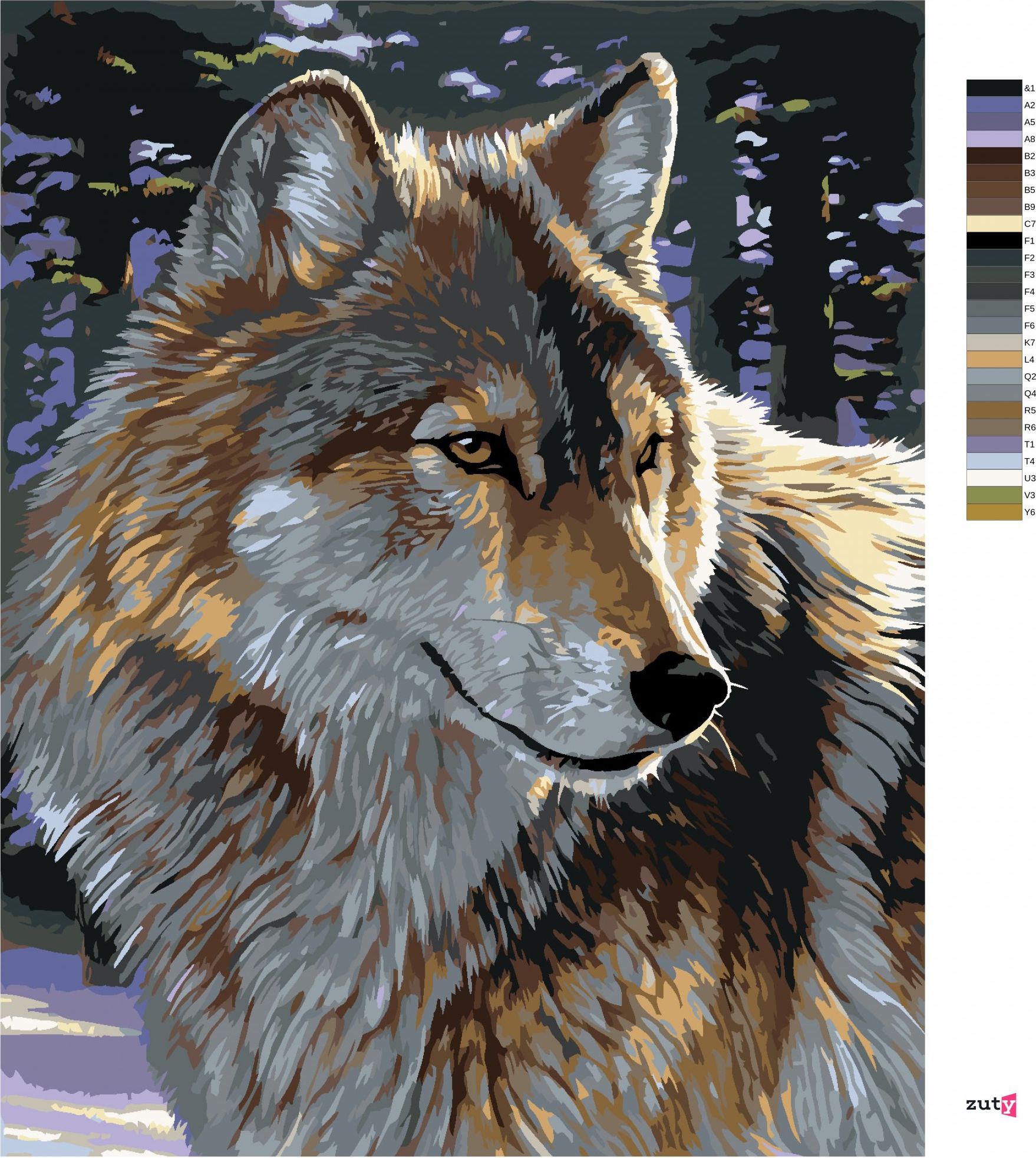 zuty Malování podle čísel - PORTRÉT VLK (AL AGNEW) - Rozměr: 40x50 cm, Rámování: Varianta: bez rámu a bez vypnutí plátna - obrázek 8