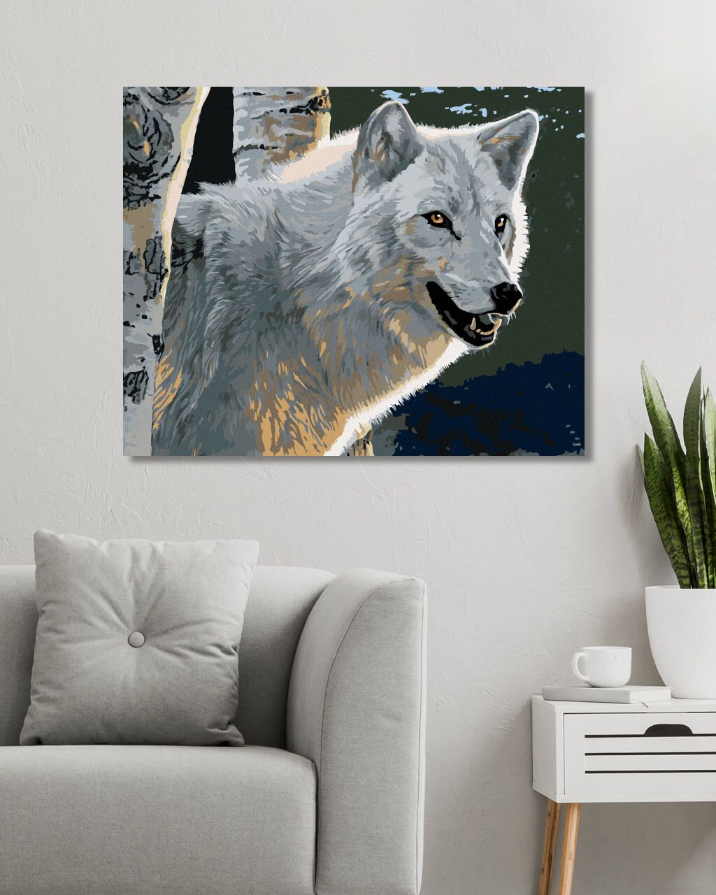 zuty Malování podle čísel - BÍLÝ VLK A BŘÍZY (AL AGNEW) - Rozměr: 40x50 cm, Rámování: Varianta: vypnuté plátno na rám - obrázek 12