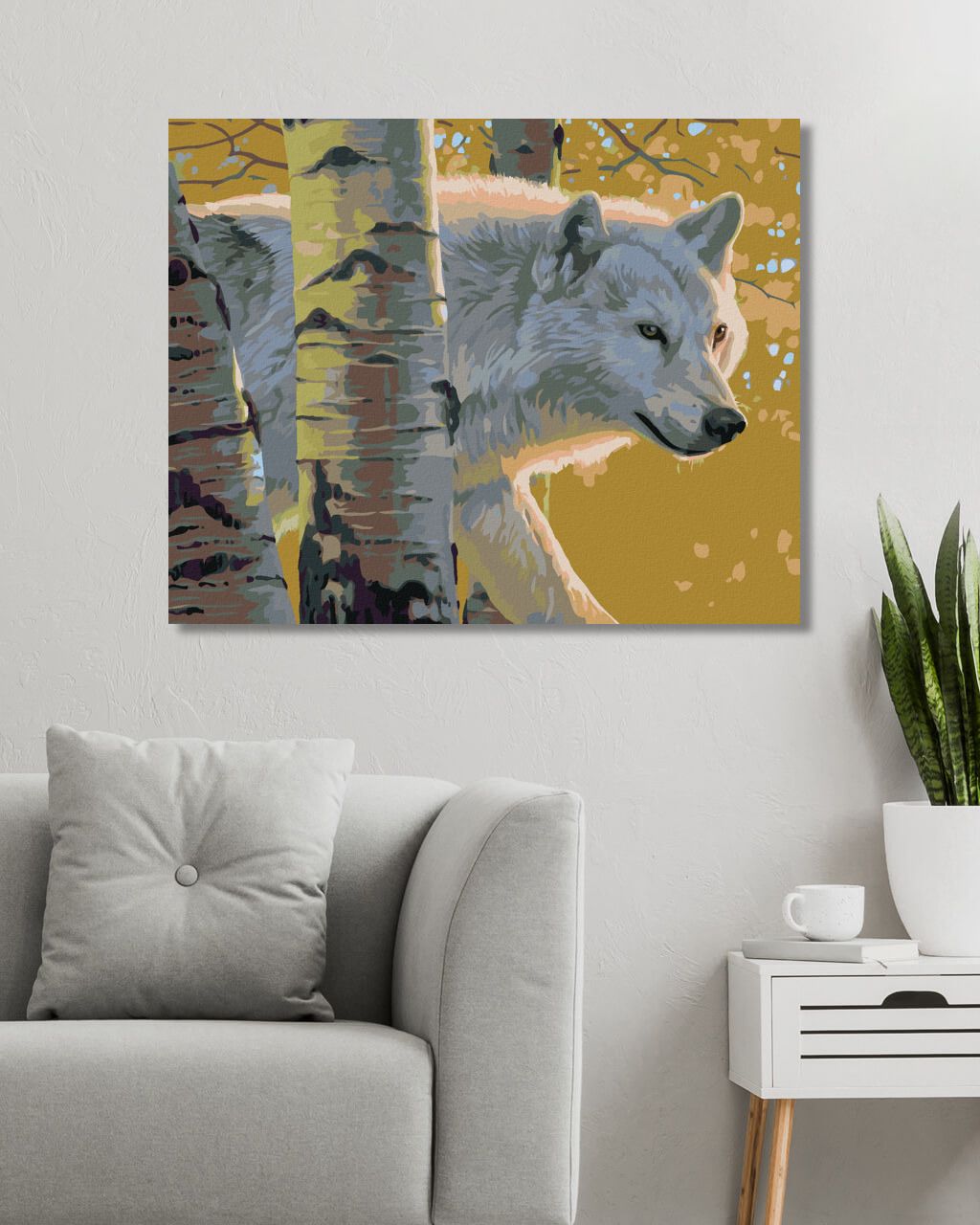 zuty Malování podle čísel - BÍLÝ VLK A BŘÍZY (AL AGNEW) - Rozměr: 40x50 cm, Rámování: Varianta: vypnuté plátno na rám - obrázek 16