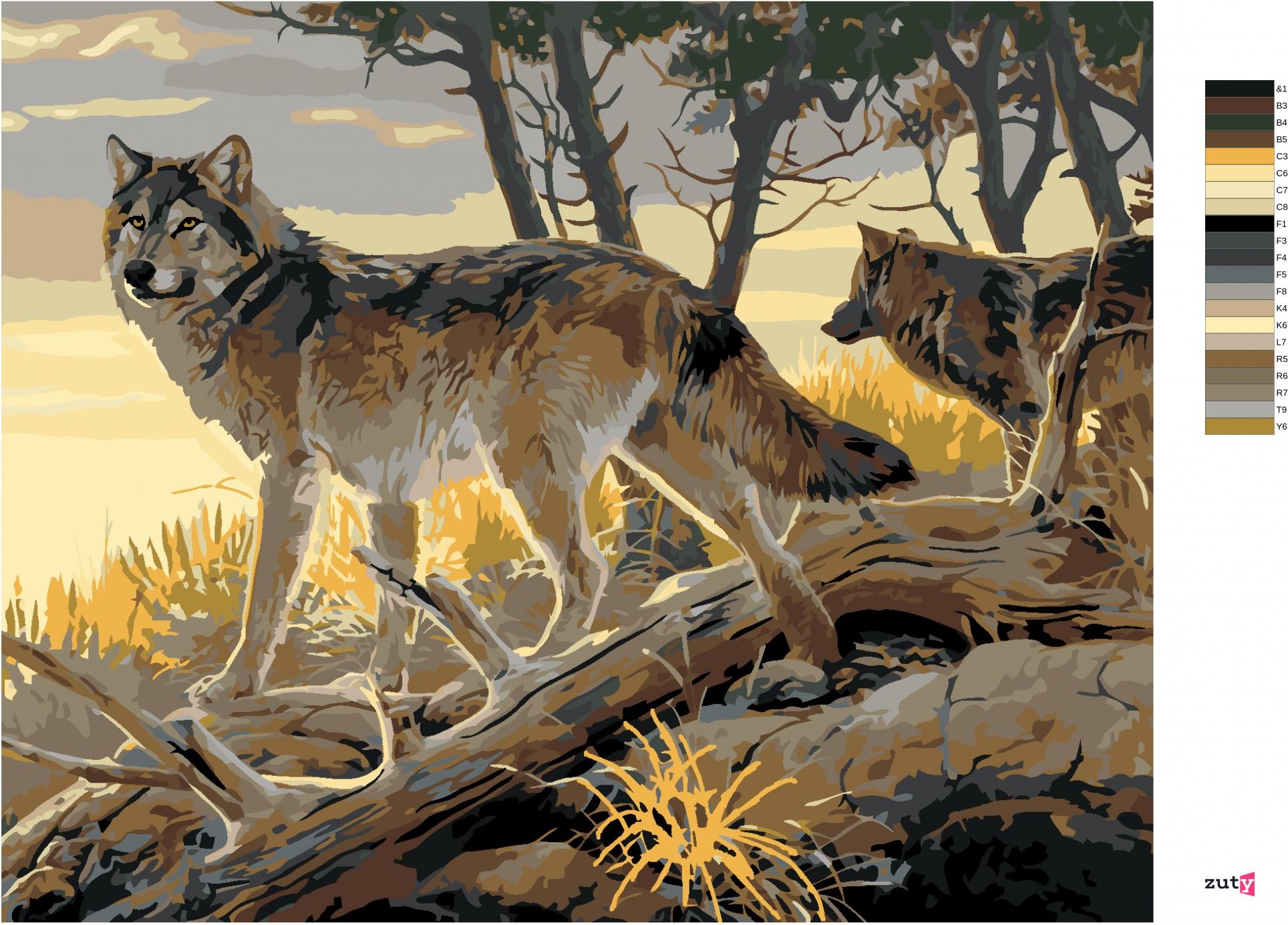 zuty Malování podle čísel - VLK A ZÁPAD SLUNCE (AL AGNEW) - Rozměr: 40x50 cm, Rámování: Varianta: bez rámu a bez vypnutí plátna - obrázek 8