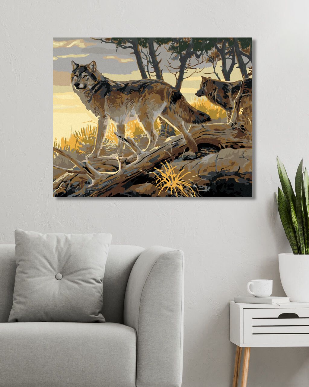 zuty Malování podle čísel - VLK A ZÁPAD SLUNCE (AL AGNEW) - Rozměr: 40x50 cm, Rámování: Varianta: vypnuté plátno na rám - obrázek 6