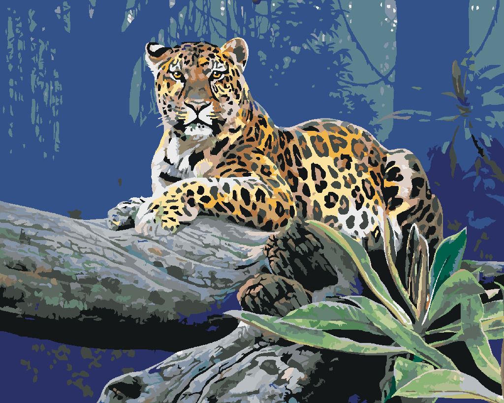 zuty Malování podle čísel - LEOPARD NA VĚTVI V DŽUNGLI (AL AGNEW) - Rozměr: 40x50 cm, Rámování: Varianta: bez rámu a bez vypnutí plátna - obrázek 2