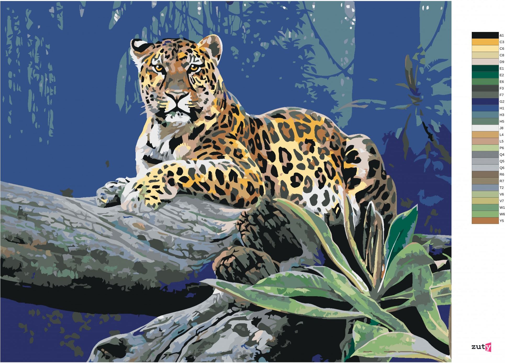 zuty Malování podle čísel - LEOPARD NA VĚTVI V DŽUNGLI (AL AGNEW) - Rozměr: 40x50 cm, Rámování: Varianta: vypnuté plátno na rám - obrázek 4