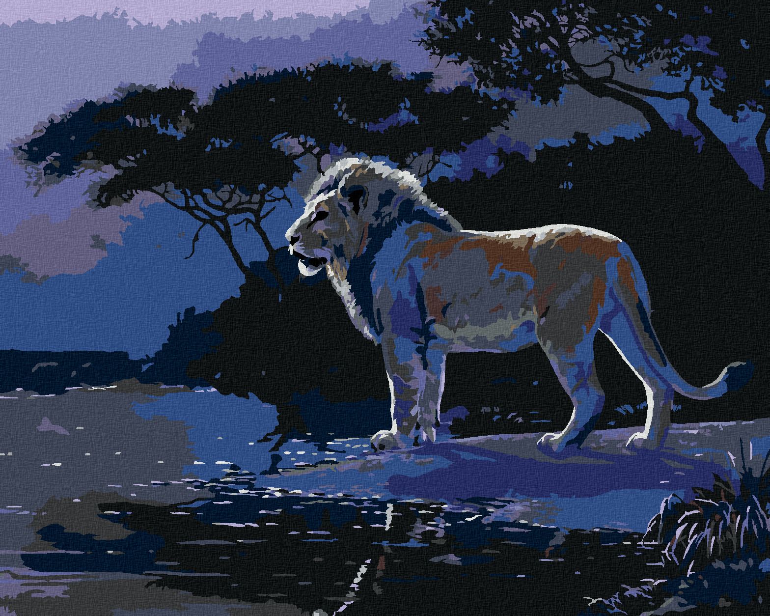 zuty Malování podle čísel - LEV V NOCI U VODY (AL AGNEW) - Rozměr: 40x50 cm, Rámování: Varianta: vypnuté plátno na rám - obrázek 1