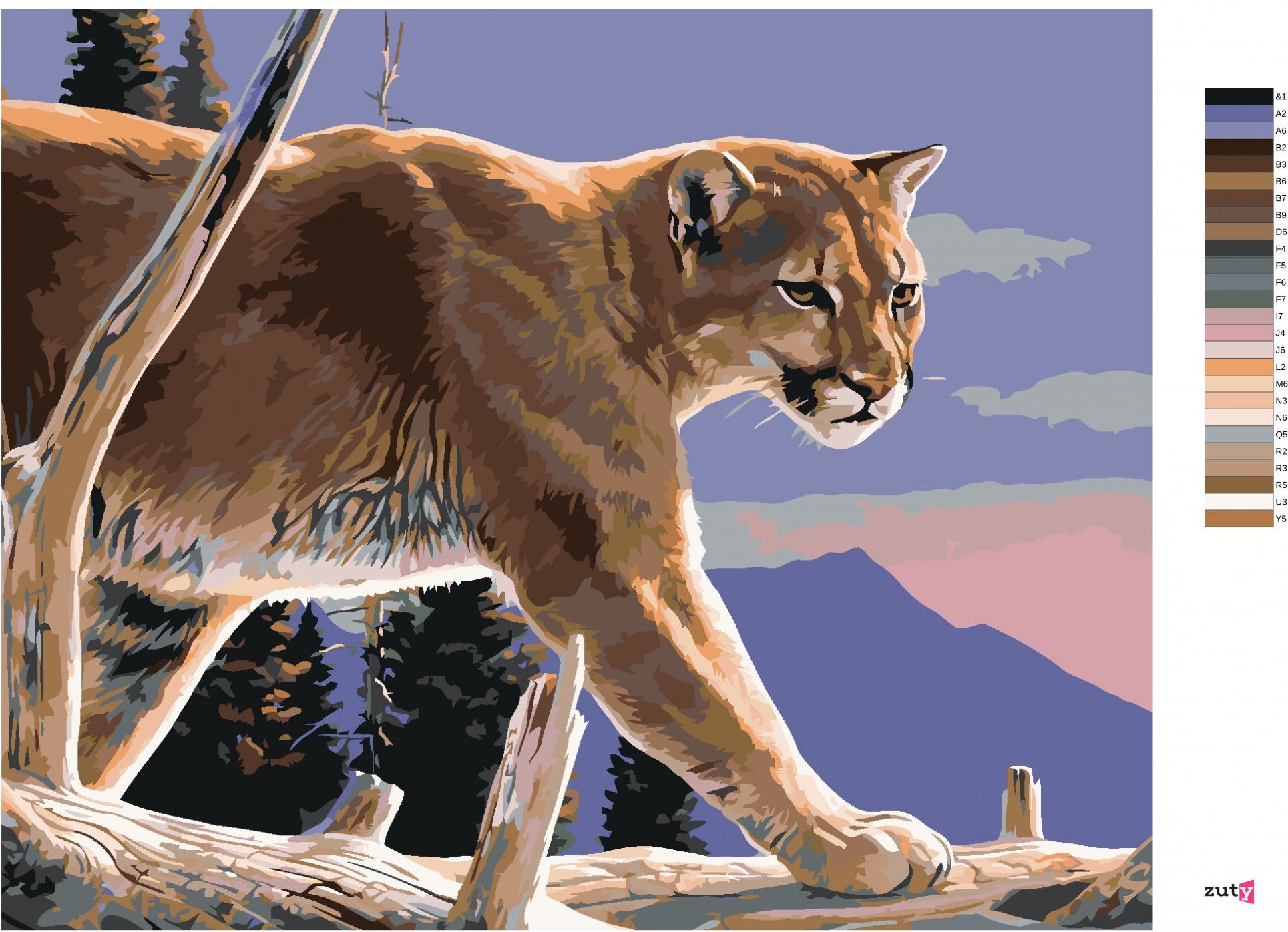 zuty Malování podle čísel - PUMA NA VĚTVI V HORÁCH (AL AGNEW) - Rozměr: 40x50 cm, Rámování: Varianta: bez rámu a bez vypnutí plátna - obrázek 8