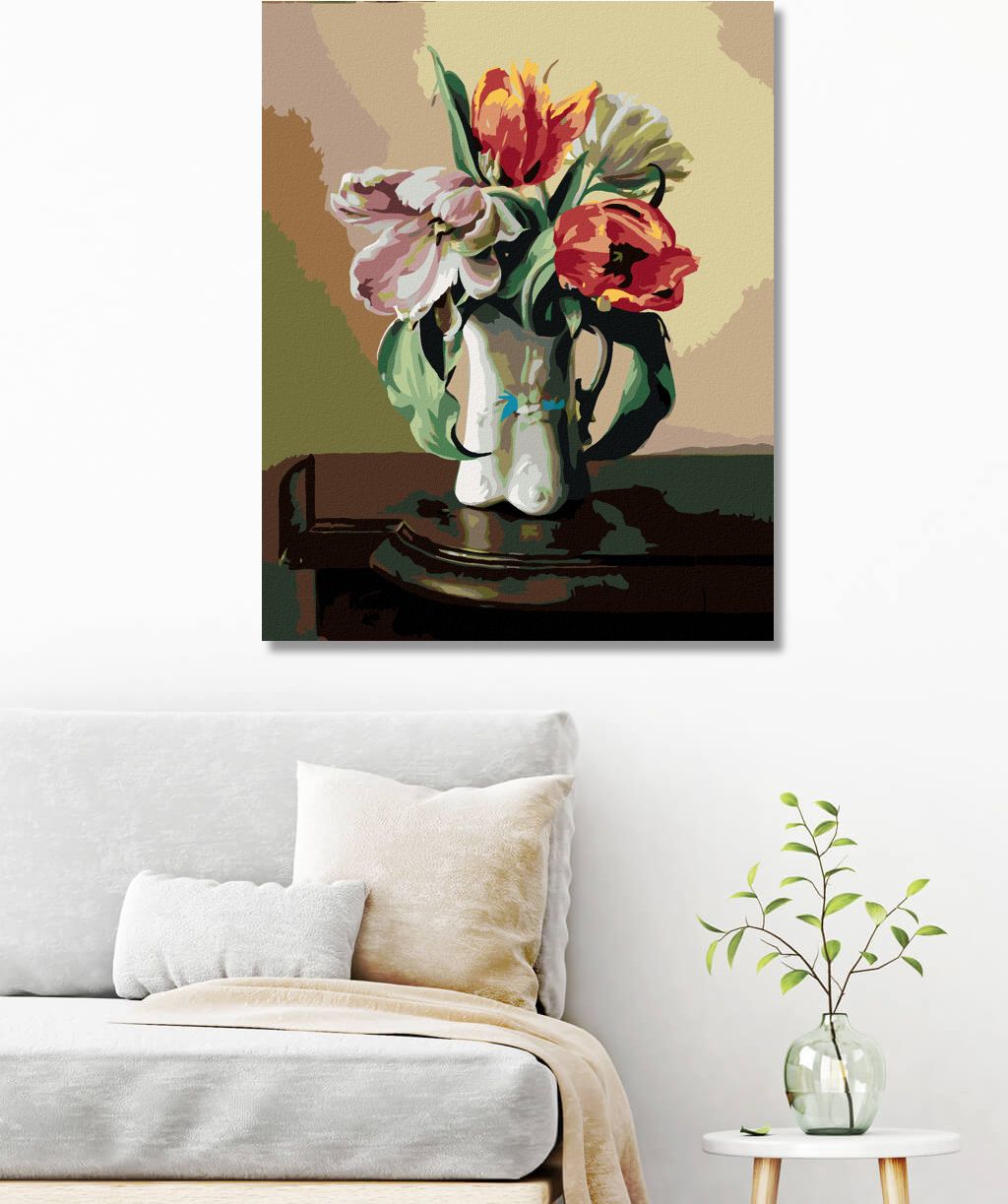 zuty Malování podle čísel - ZÁTIŠÍ TULIPÁNY V PORCELÁNOVÉ VÁZE NA STOLE (PIETER WAGEMANS) - Rozměr: 40x50 cm, Rámování: Varianta: bez rámu a bez vypnutí plátna - obrázek 6