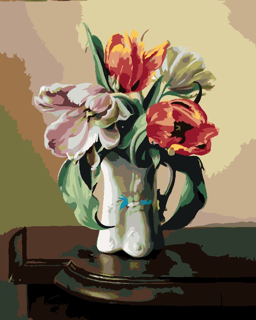 zuty Malování podle čísel - ZÁTIŠÍ TULIPÁNY V PORCELÁNOVÉ VÁZE NA STOLE (PIETER WAGEMANS) - Rozměr: 40x50 cm, Rámování: Varianta: bez rámu a bez vypnutí plátna - obrázek 10