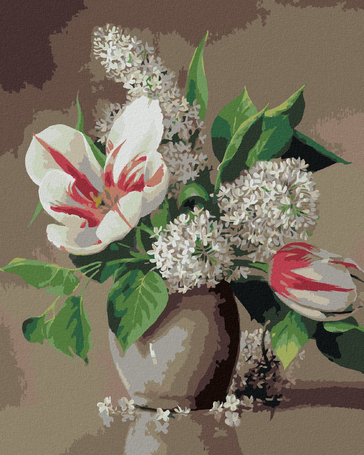 zuty Malování podle čísel - ZÁTIŠÍ TULIPÁN A ŠEŘÍK V KERAMICKÉM KVĚTINÁČI (PIETER WAGEMANS) - Rozměr: 40x50 cm, Rámování: Varianta: bez rámu a bez vypnutí plátna - obrázek 1