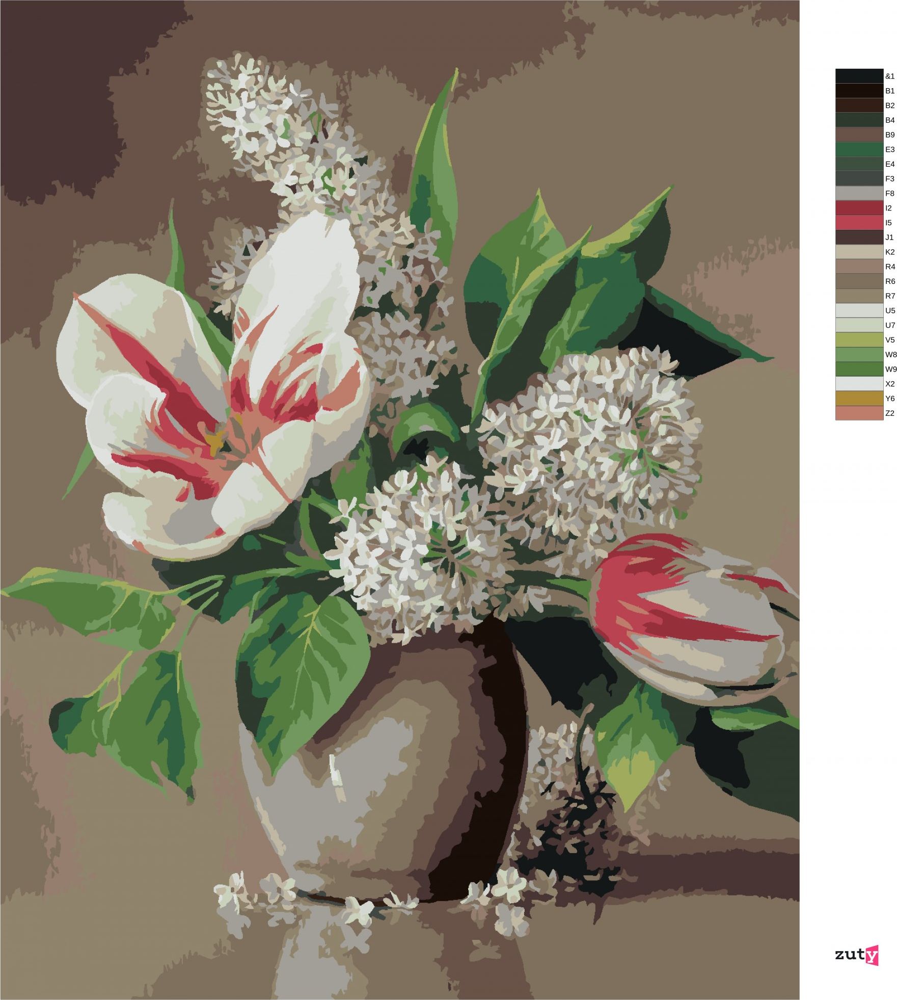 zuty Malování podle čísel - ZÁTIŠÍ TULIPÁN A ŠEŘÍK V KERAMICKÉM KVĚTINÁČI (PIETER WAGEMANS) - Rozměr: 40x50 cm, Rámování: Varianta: vypnuté plátno na rám - obrázek 3