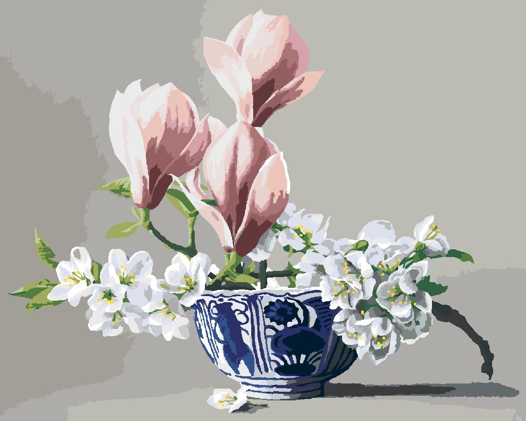 zuty Malování podle čísel - ZÁTIŠÍ KVĚTY JABLONĚ A MAGNOLIE V PORCELÁNOVÉ MÍSE (PIETER WAGEMANS) - Rozměr: 40x50 cm, Rámování: Varianta: bez rámu a bez vypnutí plátna - obrázek 8