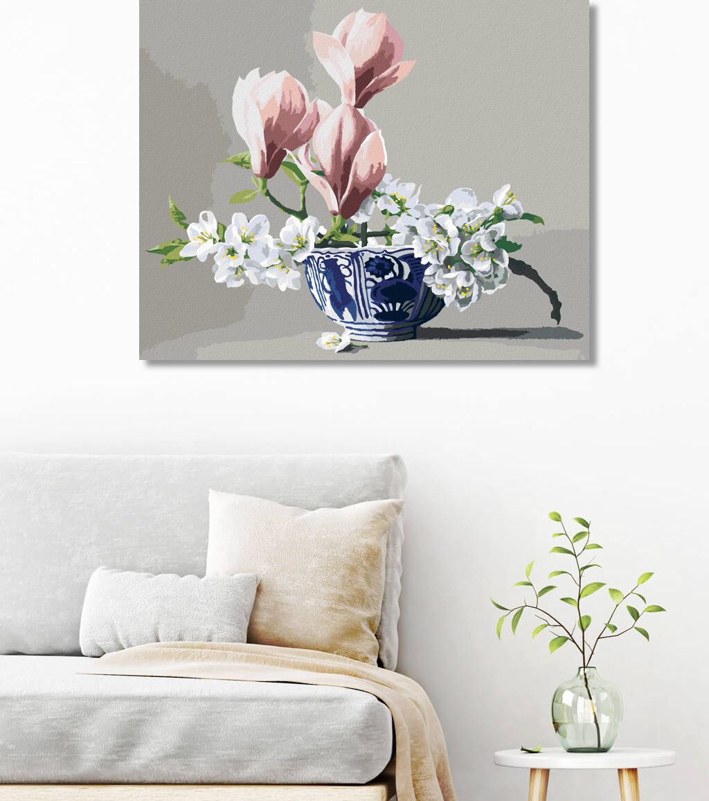 zuty Malování podle čísel - ZÁTIŠÍ KVĚTY JABLONĚ A MAGNOLIE V PORCELÁNOVÉ MÍSE (PIETER WAGEMANS) - Rozměr: 40x50 cm, Rámování: Varianta: bez rámu a bez vypnutí plátna - obrázek 10