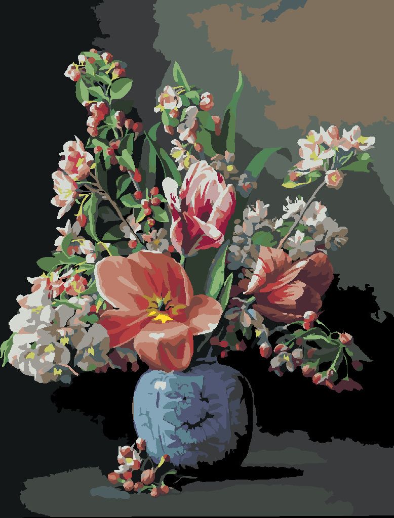 zuty Malování podle čísel - ZÁTIŠÍ KYTICE V PORCELÁNOVÉ VÁZE (PIETER WAGEMANS) - Rozměr: 40x50 cm, Rámování: Varianta: bez rámu a bez vypnutí plátna - obrázek 3
