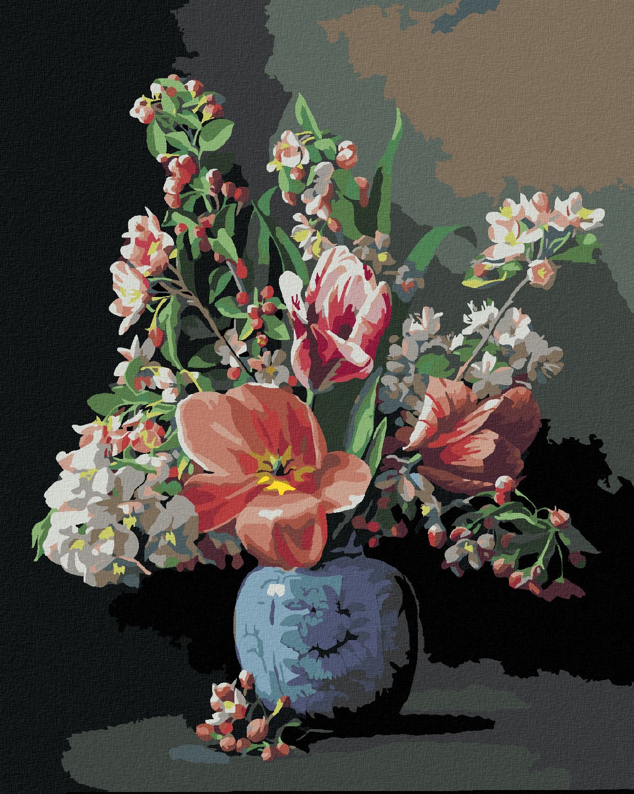 zuty Malování podle čísel - ZÁTIŠÍ KYTICE V PORCELÁNOVÉ VÁZE (PIETER WAGEMANS) - Rozměr: 40x50 cm, Rámování: Varianta: vypnuté plátno na rám - obrázek 1