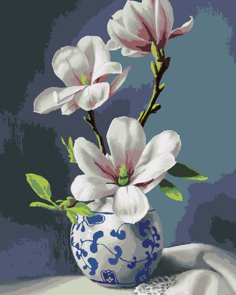 zuty Malování podle čísel - ZÁTIŠÍ MAGNOLIE V BÍLOMODRÉ VÁZE (PIETER WAGEMANS) - Rozměr: 40x50 cm, Rámování: Varianta: vypnuté plátno na rám - obrázek 6