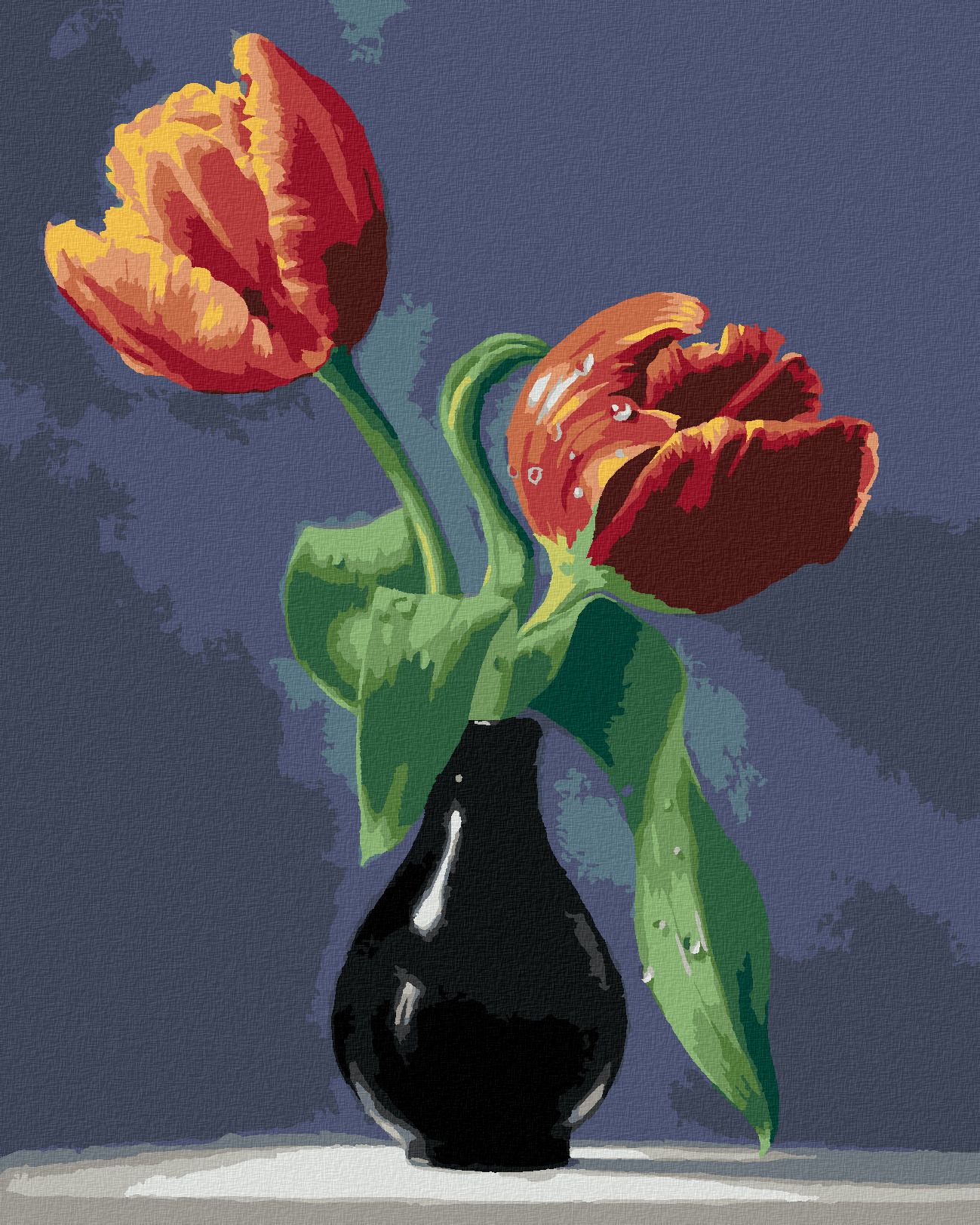 zuty Malování podle čísel - ZÁTIŠÍ TULIPÁNY V ČERNÉ VÁZE NA MRAMOROVÉ DESCE (PIETER WAGEMANS) - Rozměr: 40x50 cm, Rámování: Varianta: bez rámu a bez vypnutí plátna - obrázek 1