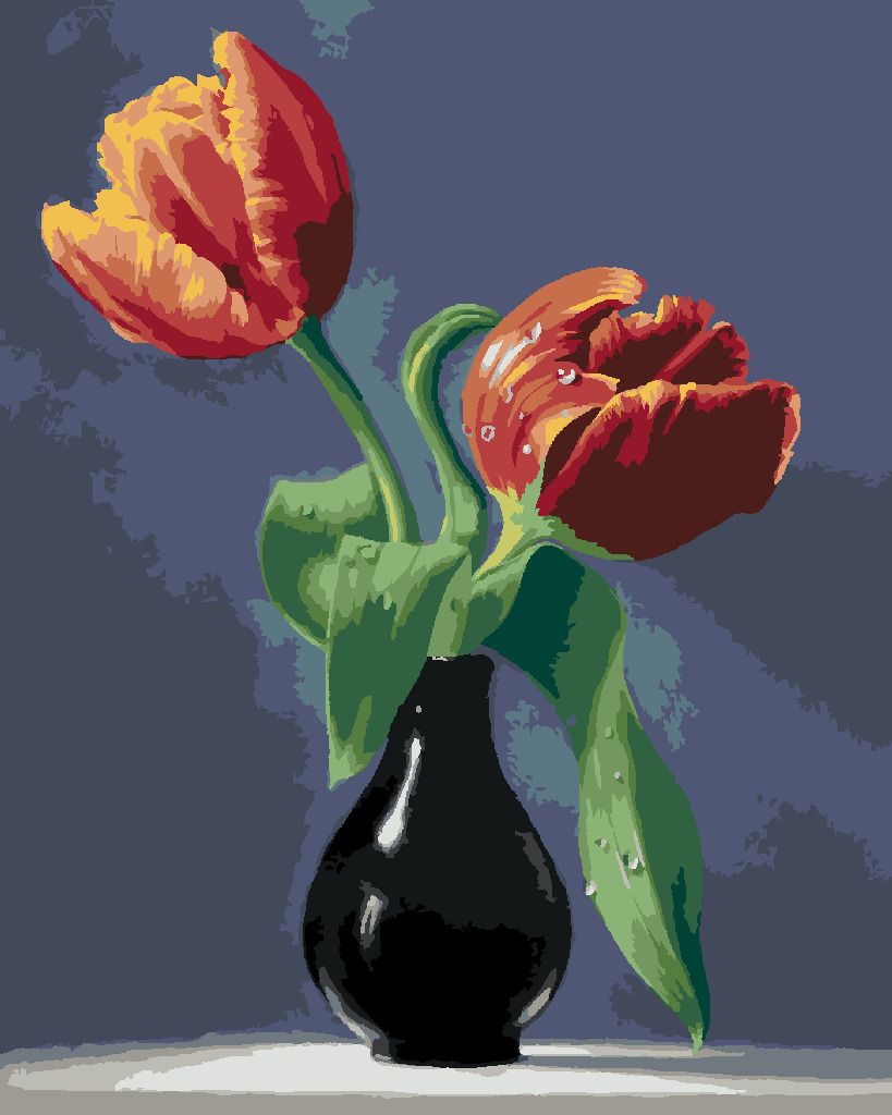 zuty Malování podle čísel - ZÁTIŠÍ TULIPÁNY V ČERNÉ VÁZE NA MRAMOROVÉ DESCE (PIETER WAGEMANS) - Rozměr: 40x50 cm, Rámování: Varianta: vypnuté plátno na rám - obrázek 6
