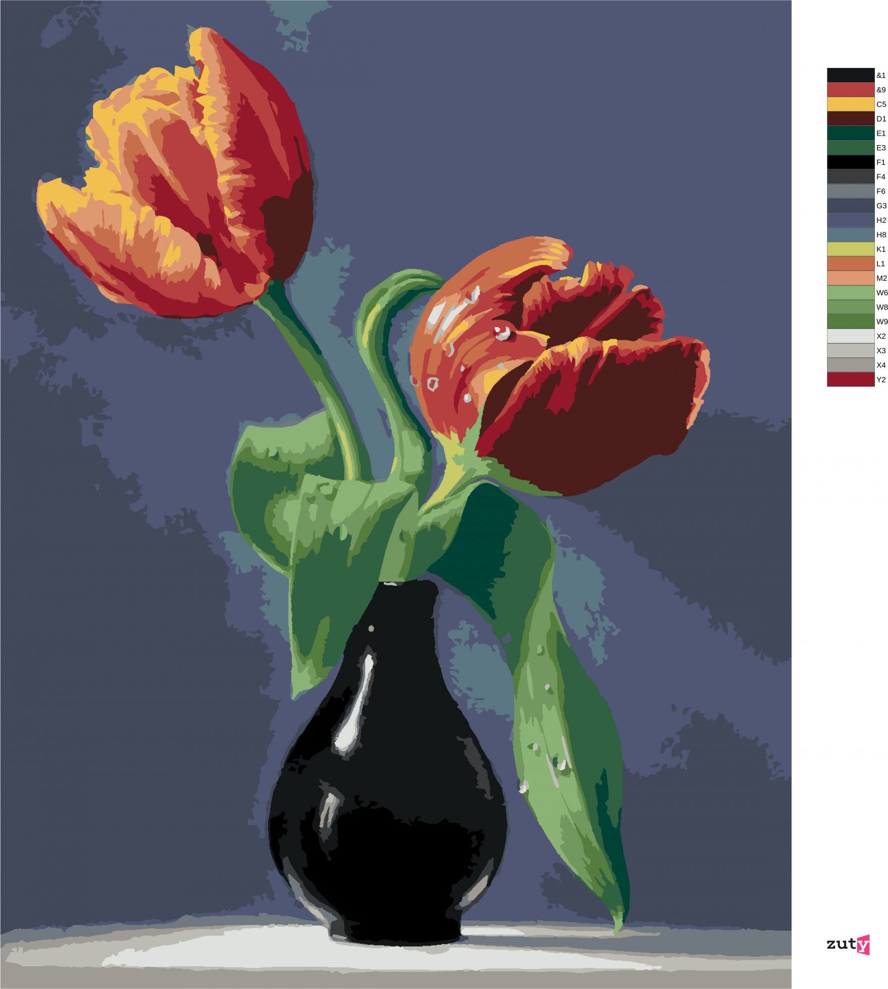 zuty Malování podle čísel - ZÁTIŠÍ TULIPÁNY V ČERNÉ VÁZE NA MRAMOROVÉ DESCE (PIETER WAGEMANS) - Rozměr: 40x50 cm, Rámování: Varianta: vypnuté plátno na rám - obrázek 8