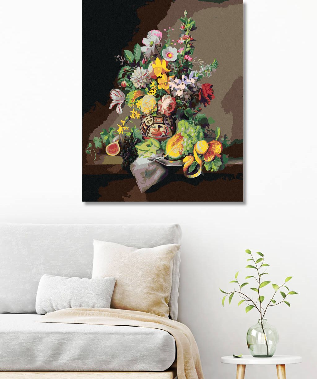 zuty Malování podle čísel - ZÁTIŠÍ KYTICE V MALOVANÉ VÁZE A OVOCE (PIETER WAGEMANS) - Rozměr: 40x50 cm, Rámování: Varianta: vypnuté plátno na rám - obrázek 9