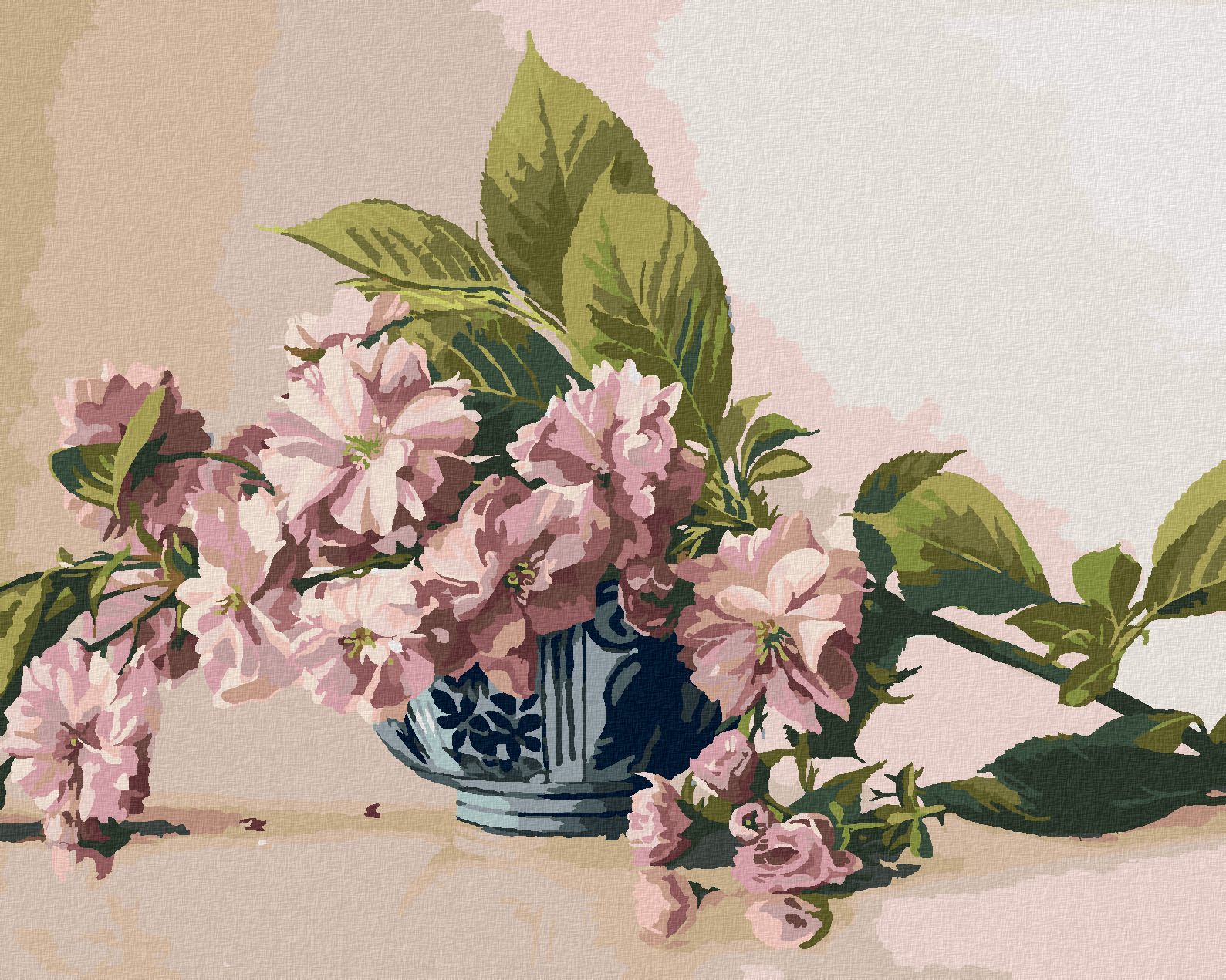 zuty Malování podle čísel - ZÁTIŠÍ VĚTEV KVETOUCÍ SAKURY V PORCELÁNOVÉ MÍSE (PIETER WAGEMANS) - Rozměr: 40x50 cm, Rámování: Varianta: bez rámu a bez vypnutí plátna - obrázek 1