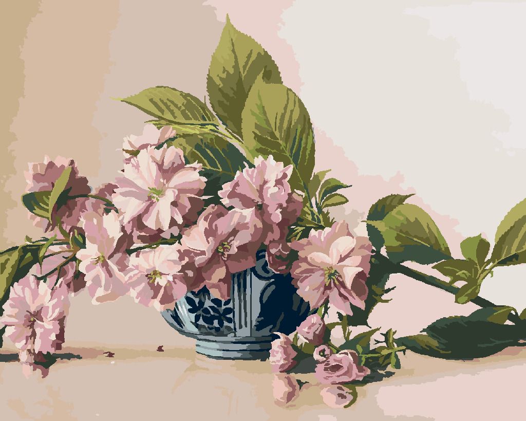 zuty Malování podle čísel - ZÁTIŠÍ VĚTEV KVETOUCÍ SAKURY V PORCELÁNOVÉ MÍSE (PIETER WAGEMANS) - Rozměr: 40x50 cm, Rámování: Varianta: bez rámu a bez vypnutí plátna - obrázek 4