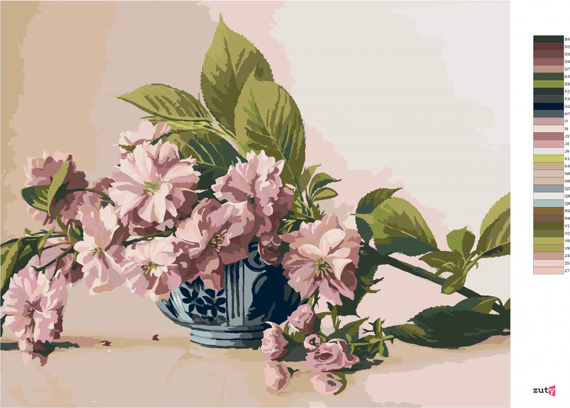 zuty Malování podle čísel - ZÁTIŠÍ VĚTEV KVETOUCÍ SAKURY V PORCELÁNOVÉ MÍSE (PIETER WAGEMANS) - Rozměr: 40x50 cm, Rámování: Varianta: bez rámu a bez vypnutí plátna - obrázek 5