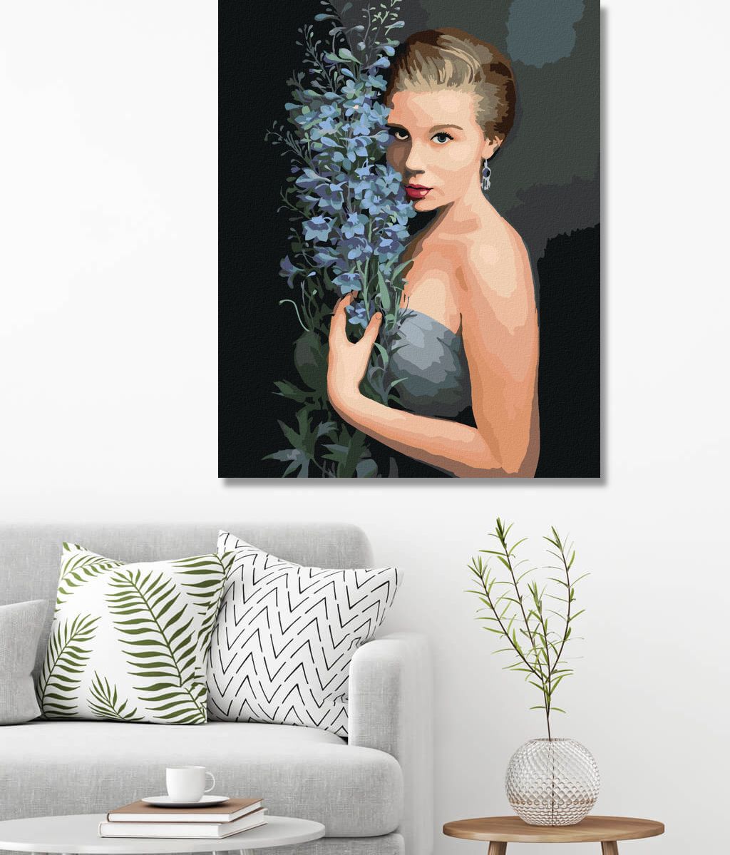 zuty Malování podle čísel - BLONĎATÁ ŽENA A MODRÉ KVĚTINY (PIETER WAGEMANS) - Rozměr: 40x50 cm, Rámování: Varianta: bez rámu a bez vypnutí plátna - obrázek 6