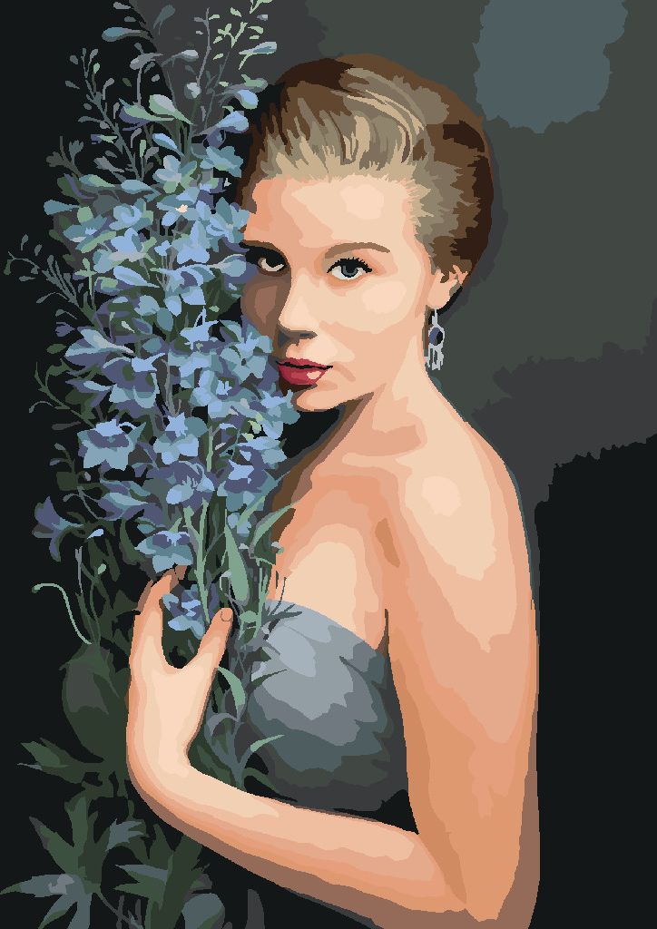 zuty Malování podle čísel - BLONĎATÁ ŽENA A MODRÉ KVĚTINY (PIETER WAGEMANS) - Rozměr: 40x50 cm, Rámování: Varianta: vypnuté plátno na rám - obrázek 2