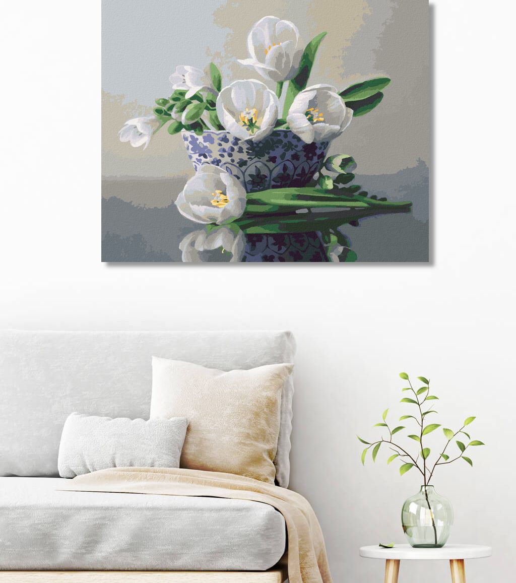 zuty Malování podle čísel - ZÁTIŠÍ BÍLÉ TULIPÁNY V MODROBÍLÉ MÍSE (PIETER WAGEMANS) - Rozměr: 40x50 cm, Rámování: Varianta: vypnuté plátno na rám - obrázek 8