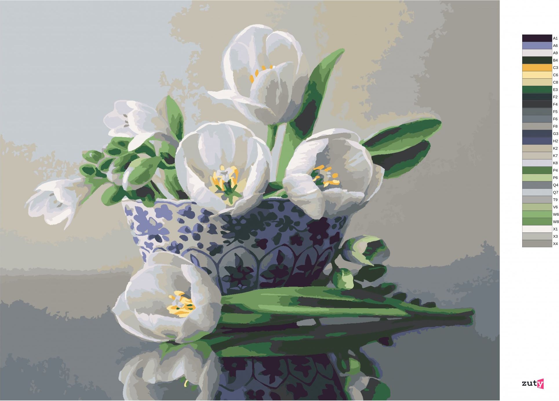 zuty Malování podle čísel - ZÁTIŠÍ BÍLÉ TULIPÁNY V MODROBÍLÉ MÍSE (PIETER WAGEMANS) - Rozměr: 40x50 cm, Rámování: Varianta: vypnuté plátno na rám - obrázek 9