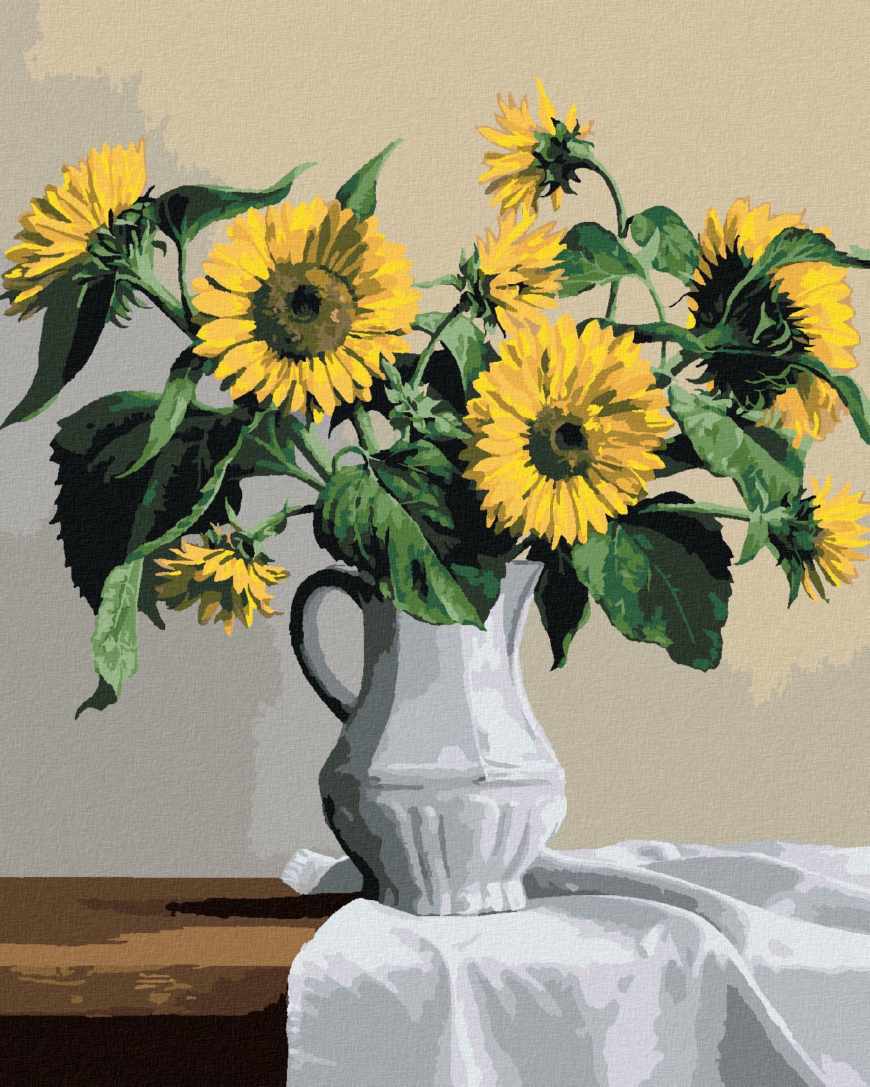 zuty Malování podle čísel - ZÁTIŠÍ SLUNEČNICE V BÍLÉ VÁZE (PIETER WAGEMANS) - Rozměr: 40x50 cm, Rámování: Varianta: vypnuté plátno na rám - obrázek 1