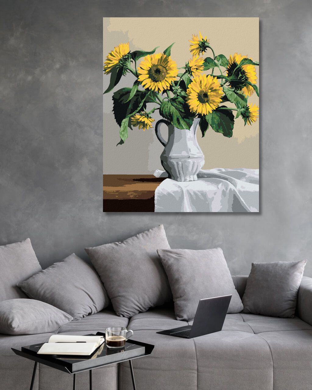 zuty Malování podle čísel - ZÁTIŠÍ SLUNEČNICE V BÍLÉ VÁZE (PIETER WAGEMANS) - Rozměr: 40x50 cm, Rámování: Varianta: vypnuté plátno na rám - obrázek 4