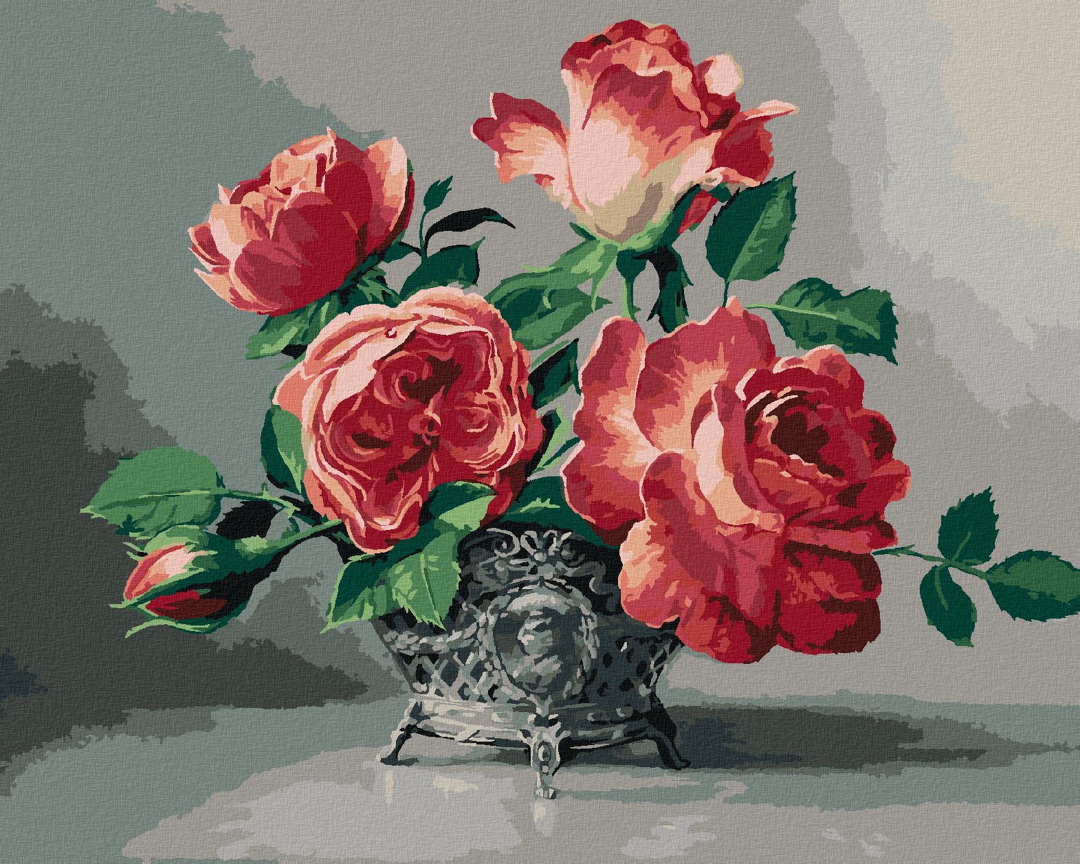 zuty Malování podle čísel - ZÁTIŠÍ RŮŽOVÉ RŮŽE VE ZDOBENÉ VÁZE (PIETER WAGEMANS) - Rozměr: 40x50 cm, Rámování: Varianta: bez rámu a bez vypnutí plátna - obrázek 1