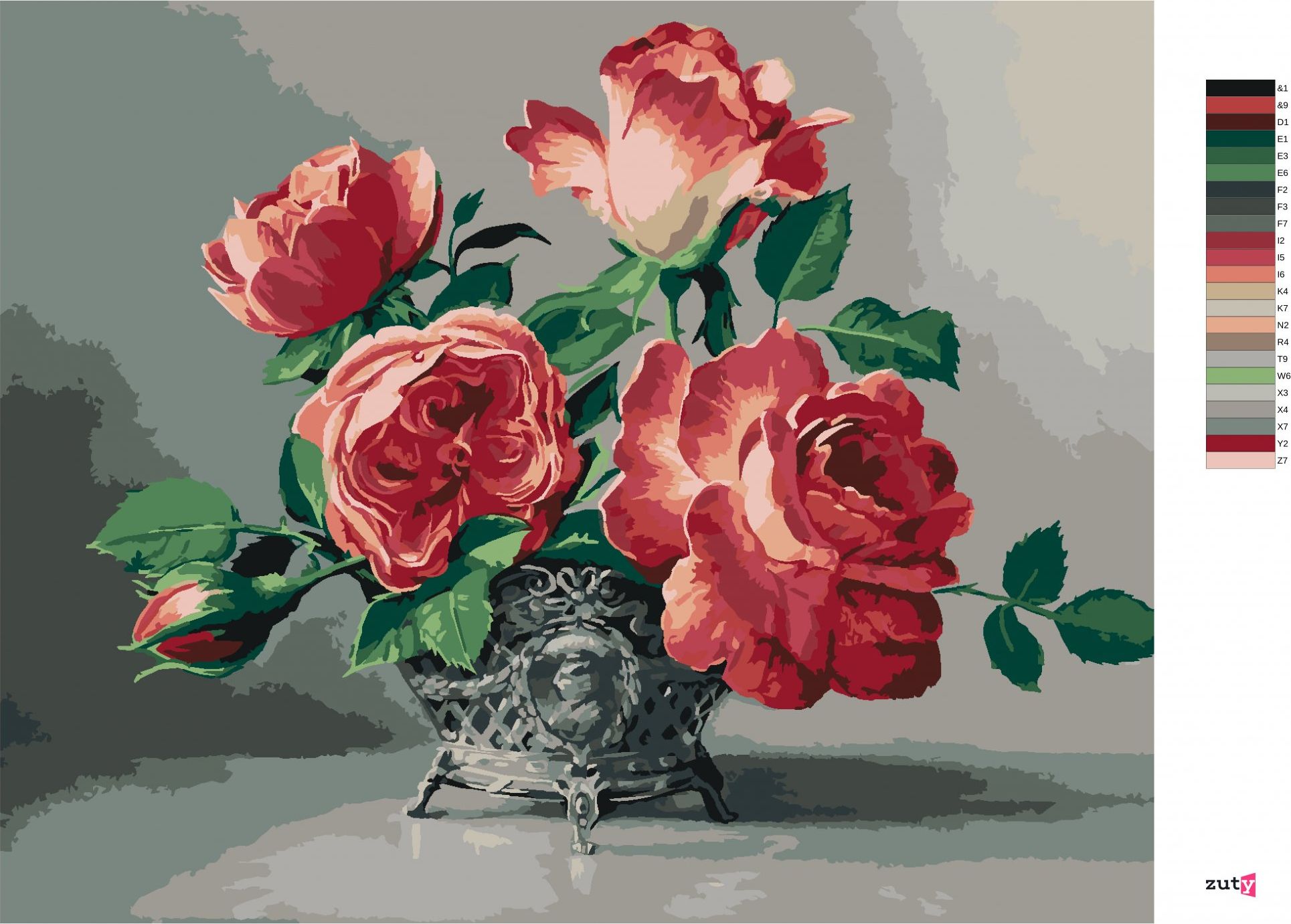 zuty Malování podle čísel - ZÁTIŠÍ RŮŽOVÉ RŮŽE VE ZDOBENÉ VÁZE (PIETER WAGEMANS) - Rozměr: 40x50 cm, Rámování: Varianta: bez rámu a bez vypnutí plátna - obrázek 6
