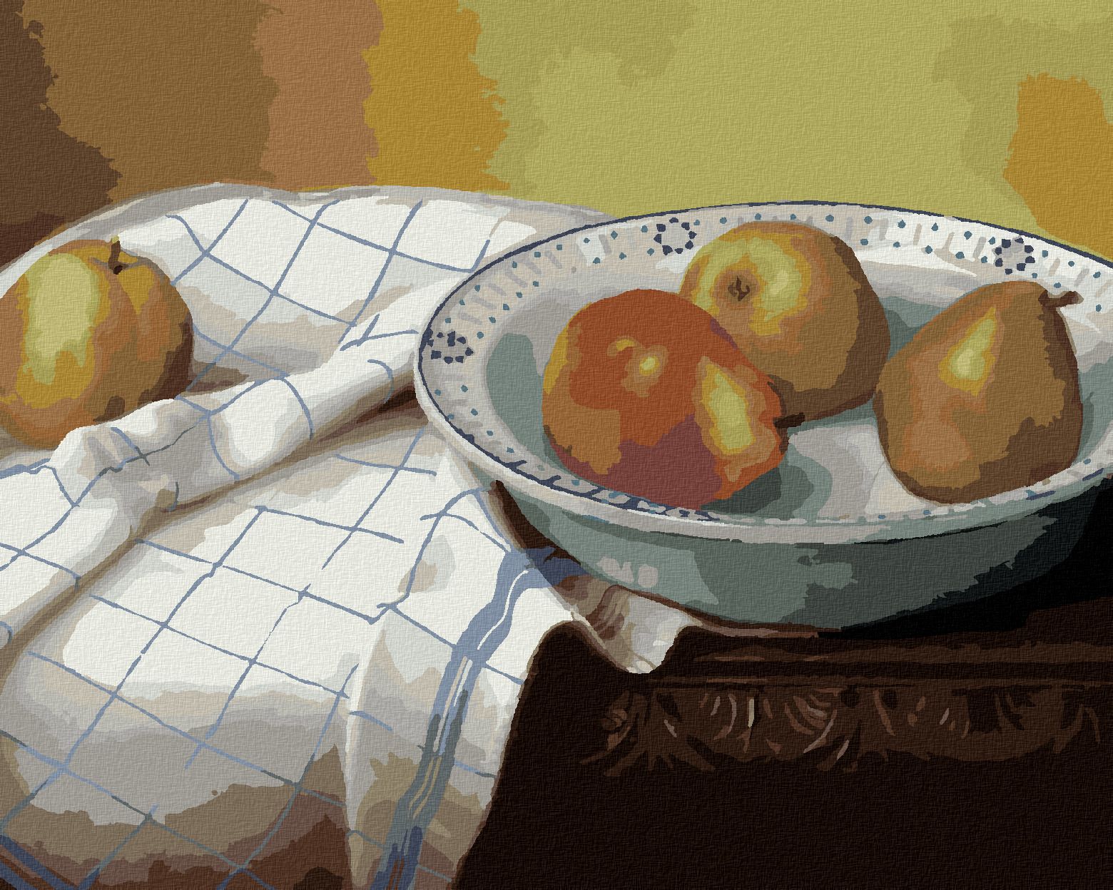 zuty Malování podle čísel - ZÁTIŠÍ HRUŠKY V MISCE A BÍLÁ UTĚRKA (PIETER WAGEMANS) - Rozměr: 40x50 cm, Rámování: Varianta: vypnuté plátno na rám - obrázek 1