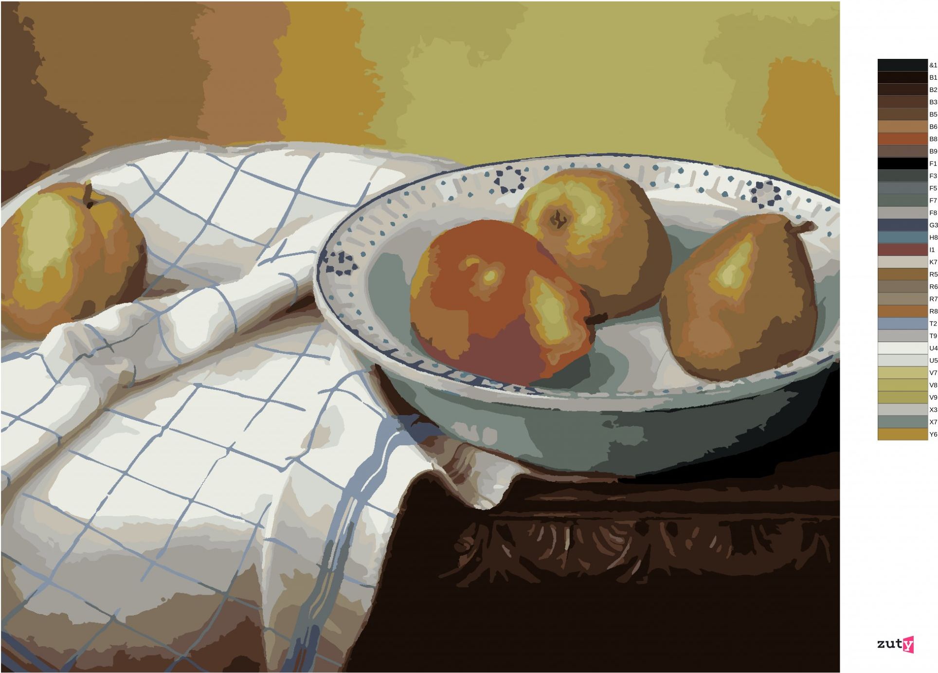 zuty Malování podle čísel - ZÁTIŠÍ HRUŠKY V MISCE A BÍLÁ UTĚRKA (PIETER WAGEMANS) - Rozměr: 40x50 cm, Rámování: Varianta: vypnuté plátno na rám - obrázek 4