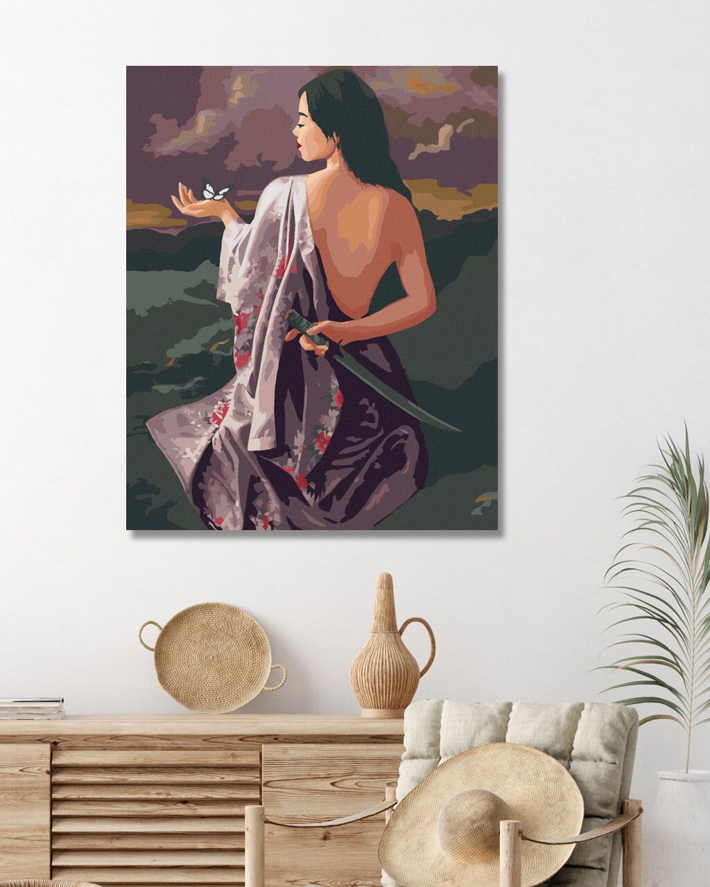 zuty Malování podle čísel - ŽENA V ŘŮZOVÉM KVĚTOVANÉM HEDVÁBÍ S DÝKOU A MOTÝL (PIETER WAGEMANS) - Rozměr: 40x50 cm, Rámování: Varianta: vypnuté plátno na rám - obrázek 7