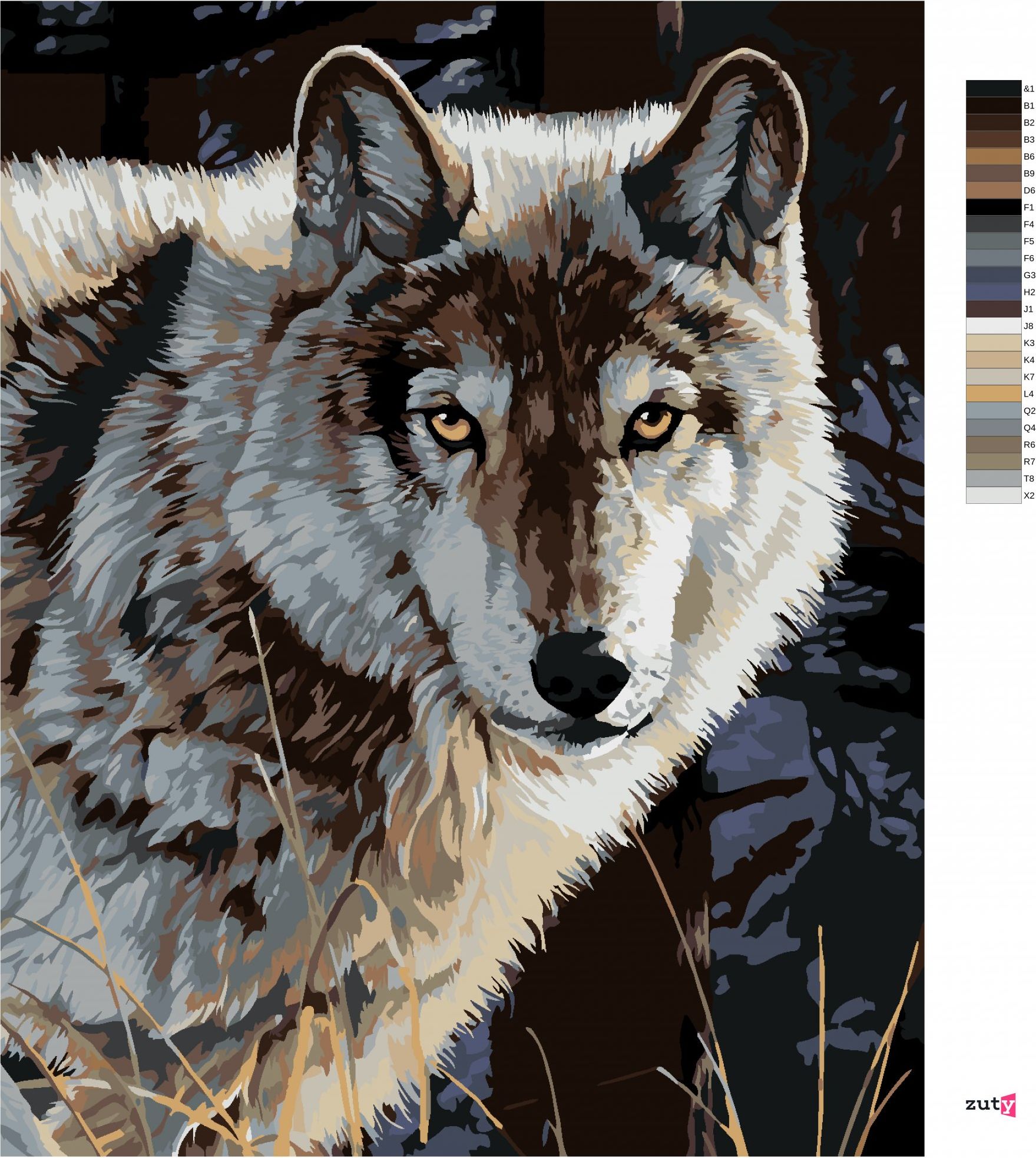 zuty Malování podle čísel - PORTRÉT VLK II (AL AGNEW) - Rozměr: 40x50 cm, Rámování: Varianta: bez rámu a bez vypnutí plátna - obrázek 2