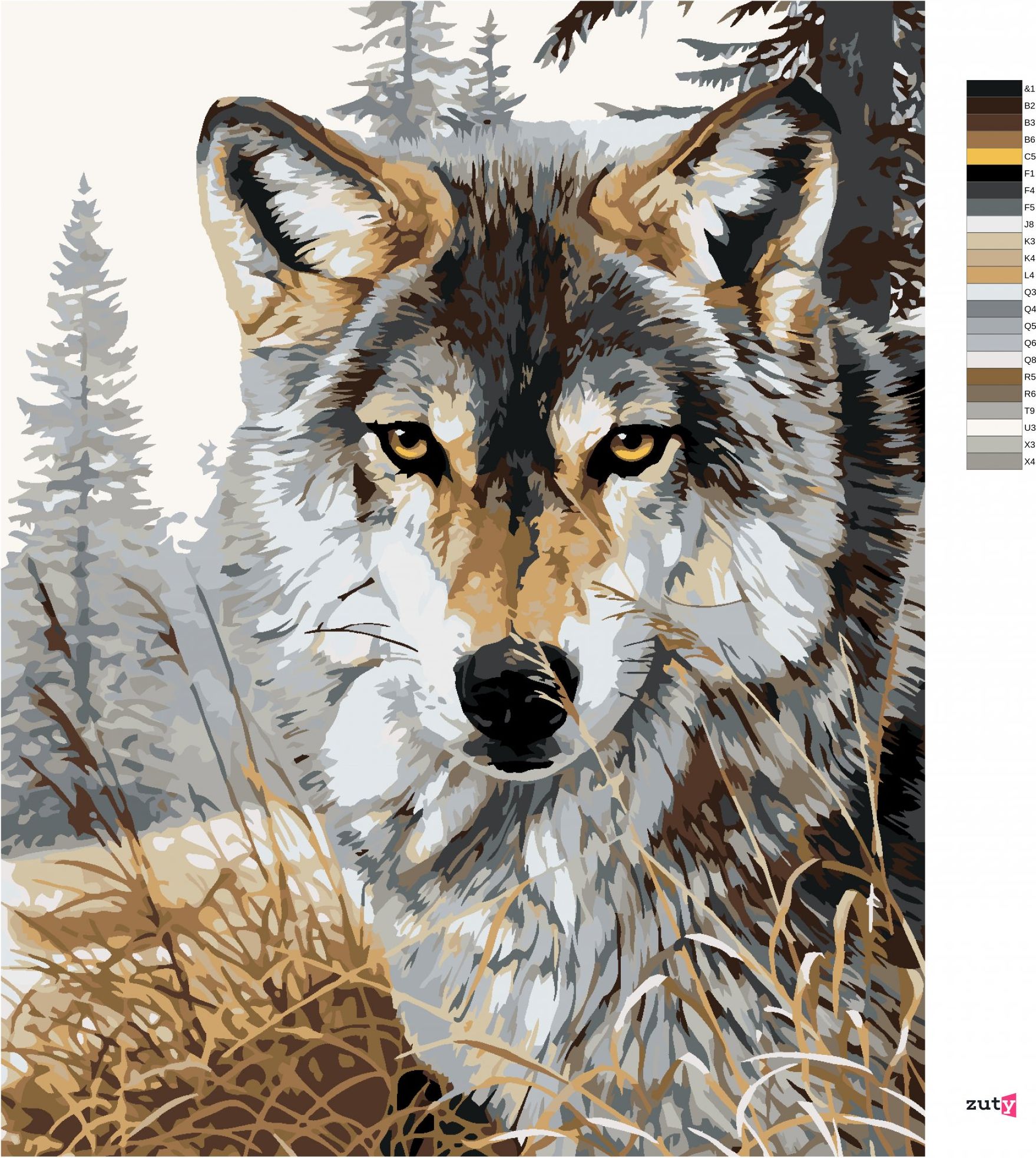 zuty Malování podle čísel - VLK V LESE (AL AGNEW) - Rozměr: 40x50 cm, Rámování: Varianta: bez rámu a bez vypnutí plátna - obrázek 4