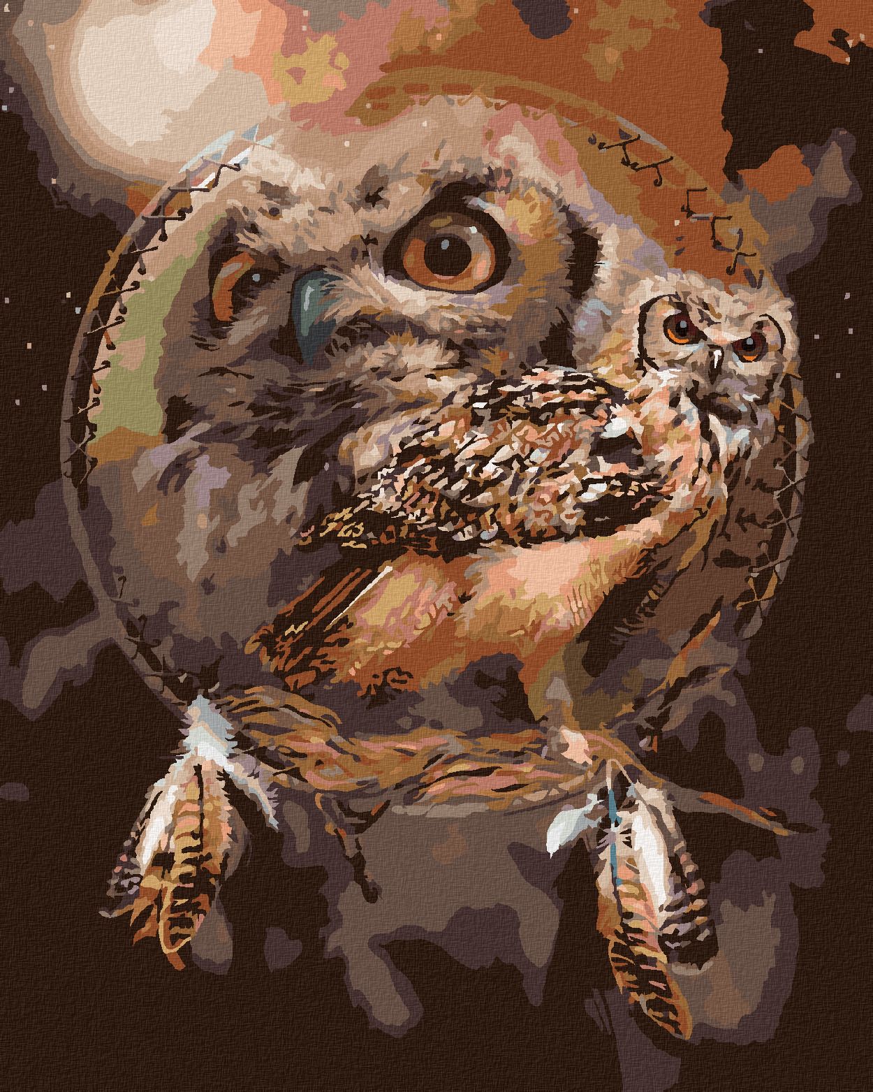 zuty Malování podle čísel - SOVA A LAPAČ SNŮ (CAROL CAVALARIS) - Rozměr: 40x50 cm, Rámování: Varianta: vypnuté plátno na rám - obrázek 1